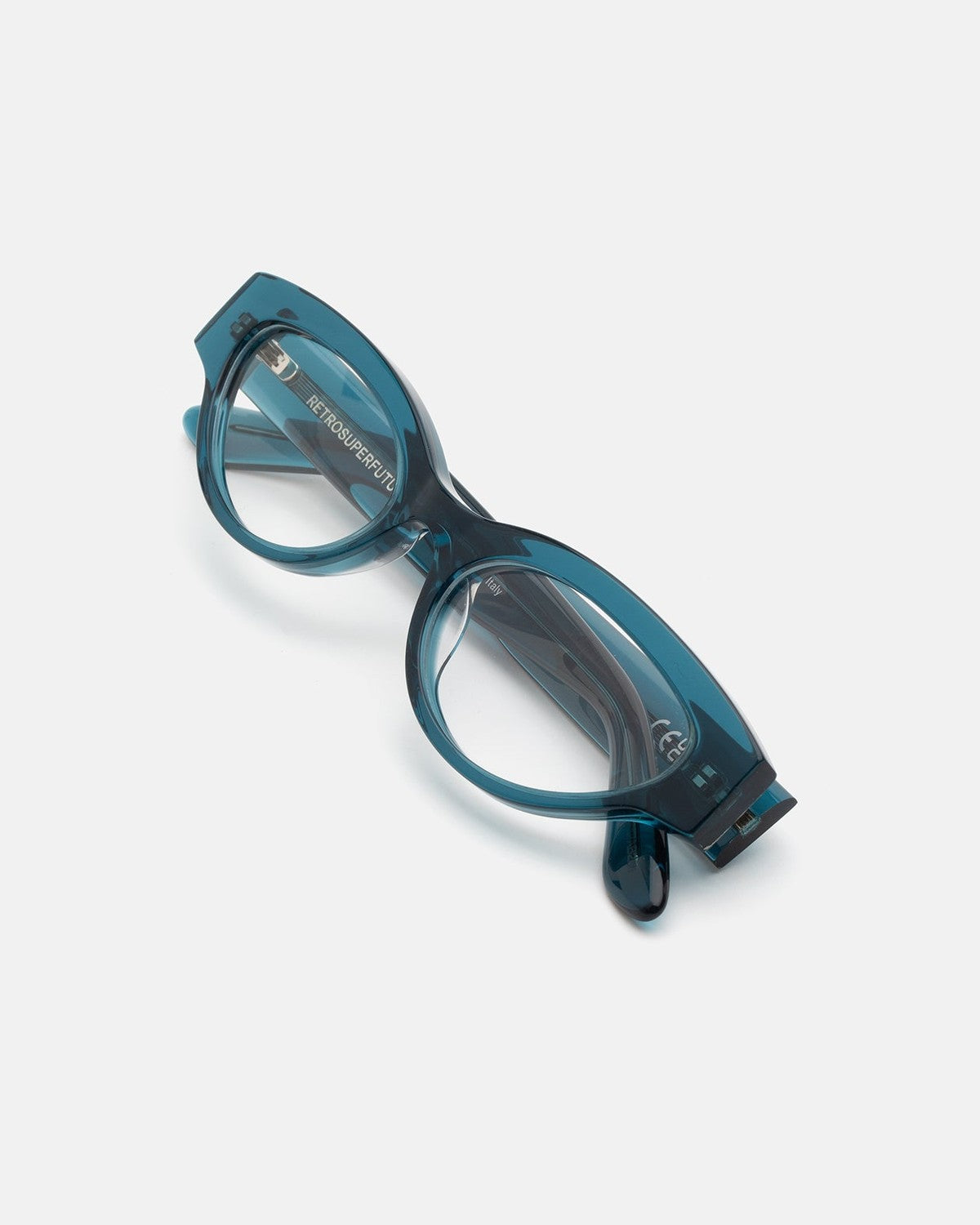 Folded view of RETROSUPERFUTURE Numero 147 Teal sunglasses.