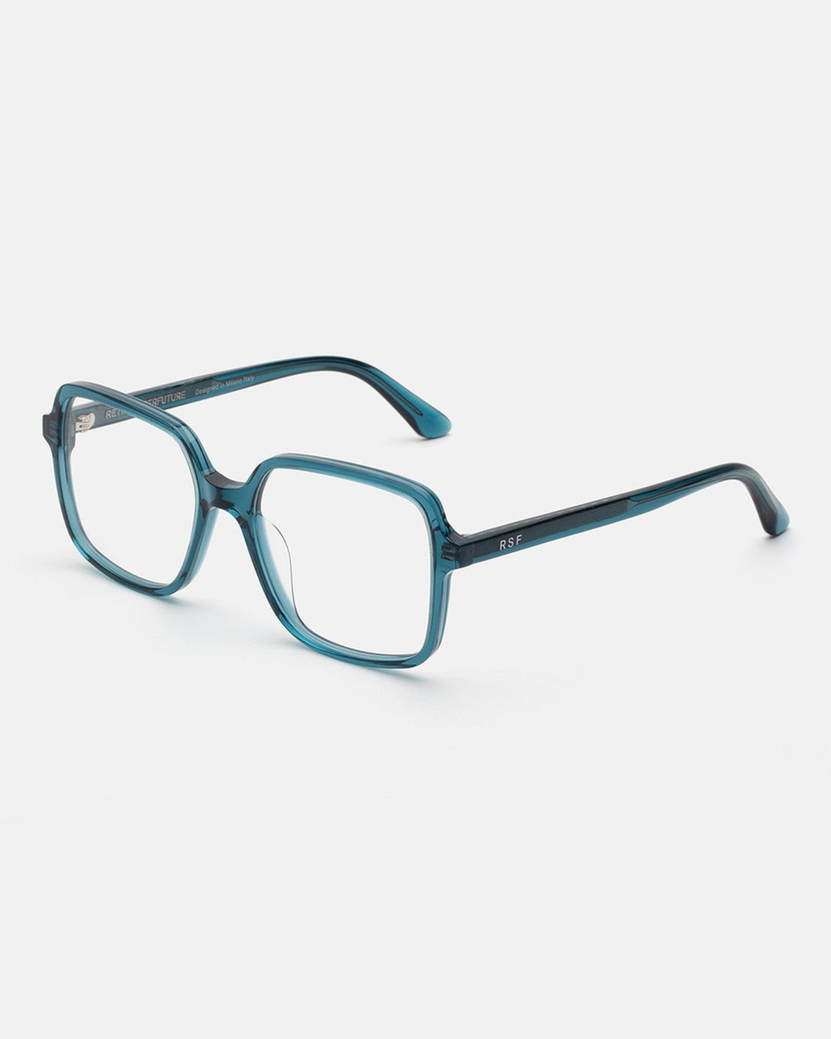 Angled view of RETROSUPERFUTURE Numero 149 Teal sunglasses.