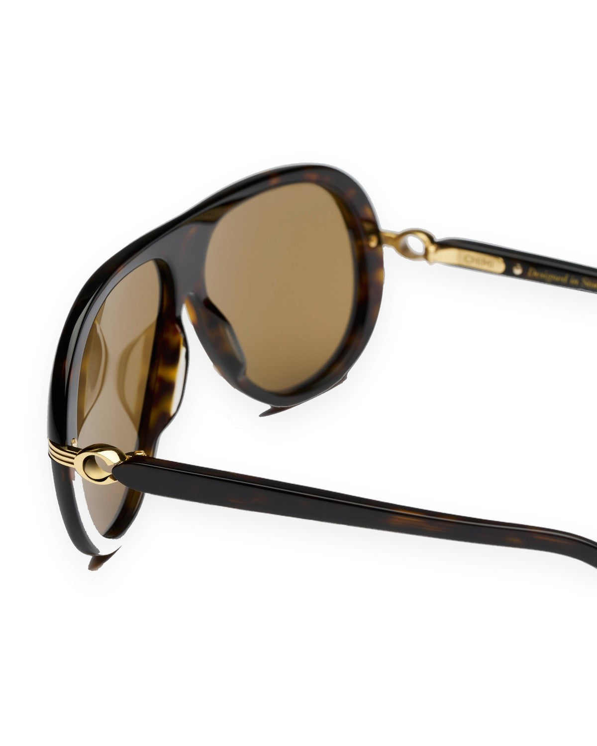 Close-up of the temple hinge on CHIMI Oona Terra Tortoise Brown sunglasses.