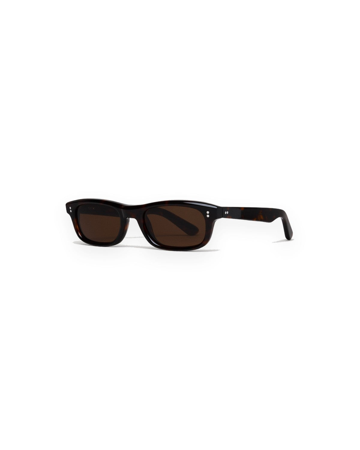 Angled view of CHIMI Pin Tortoise sunglasses showing temple and lens.