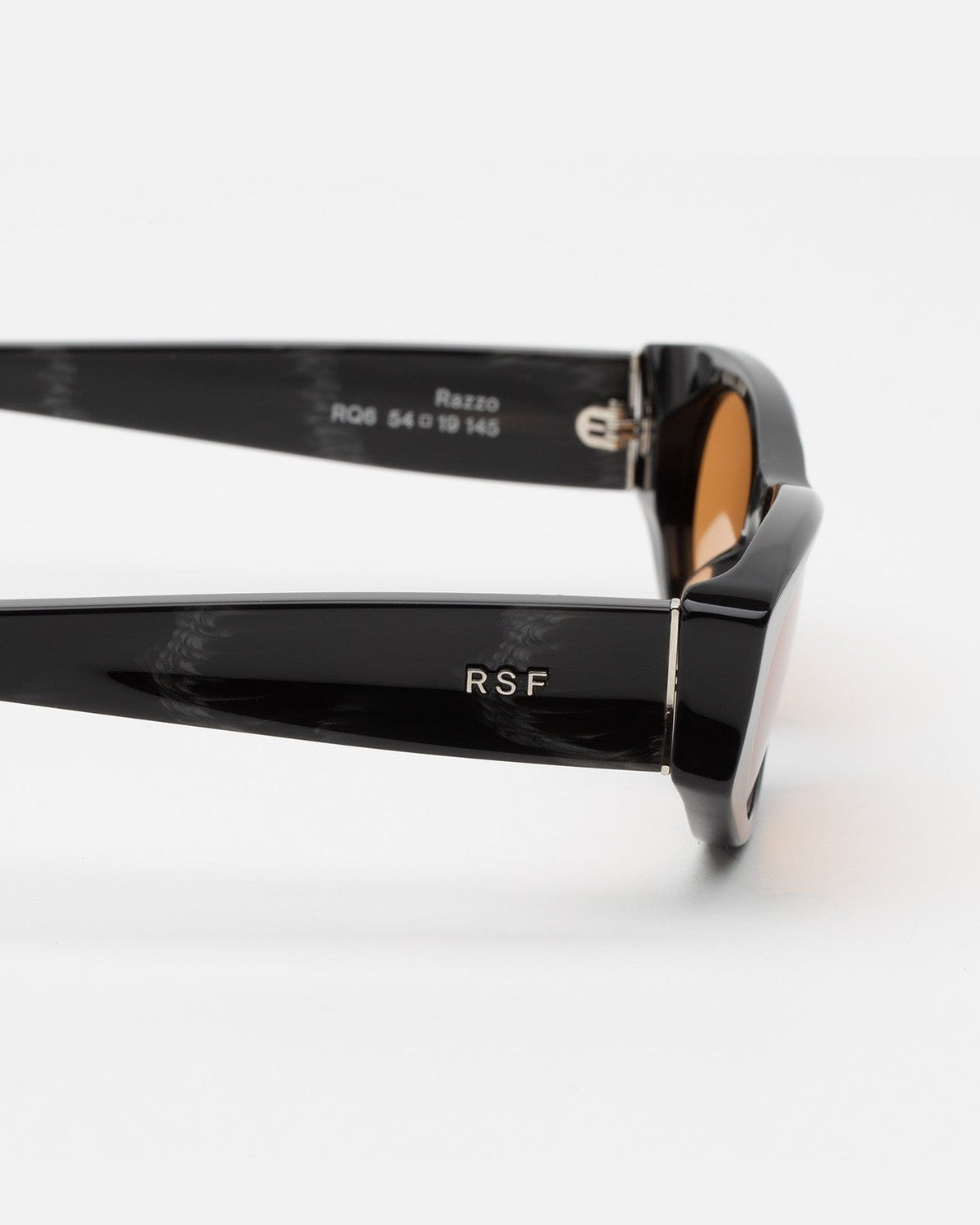 Close-up of the temple with RSF branding on RETROSUPERFUTURE Razzo Fiammato sunglasses.