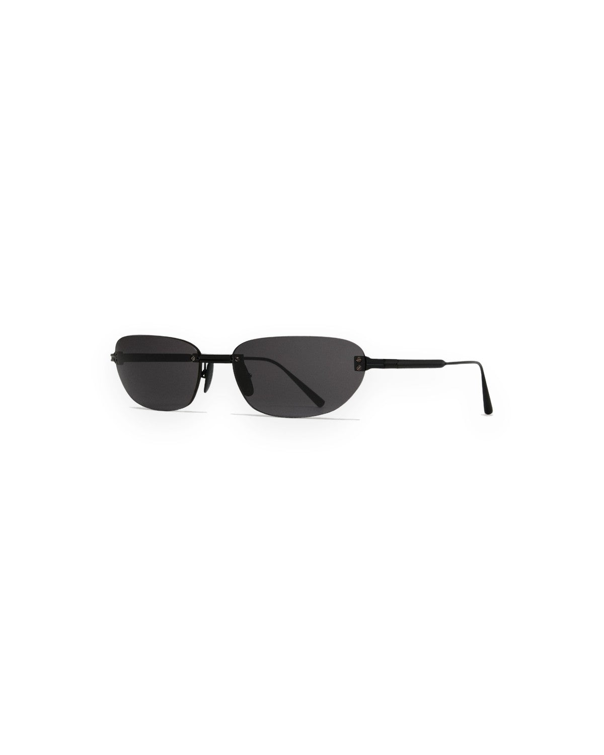 Angle view of CHIMI Rimless Oval Black Black sunglasses.