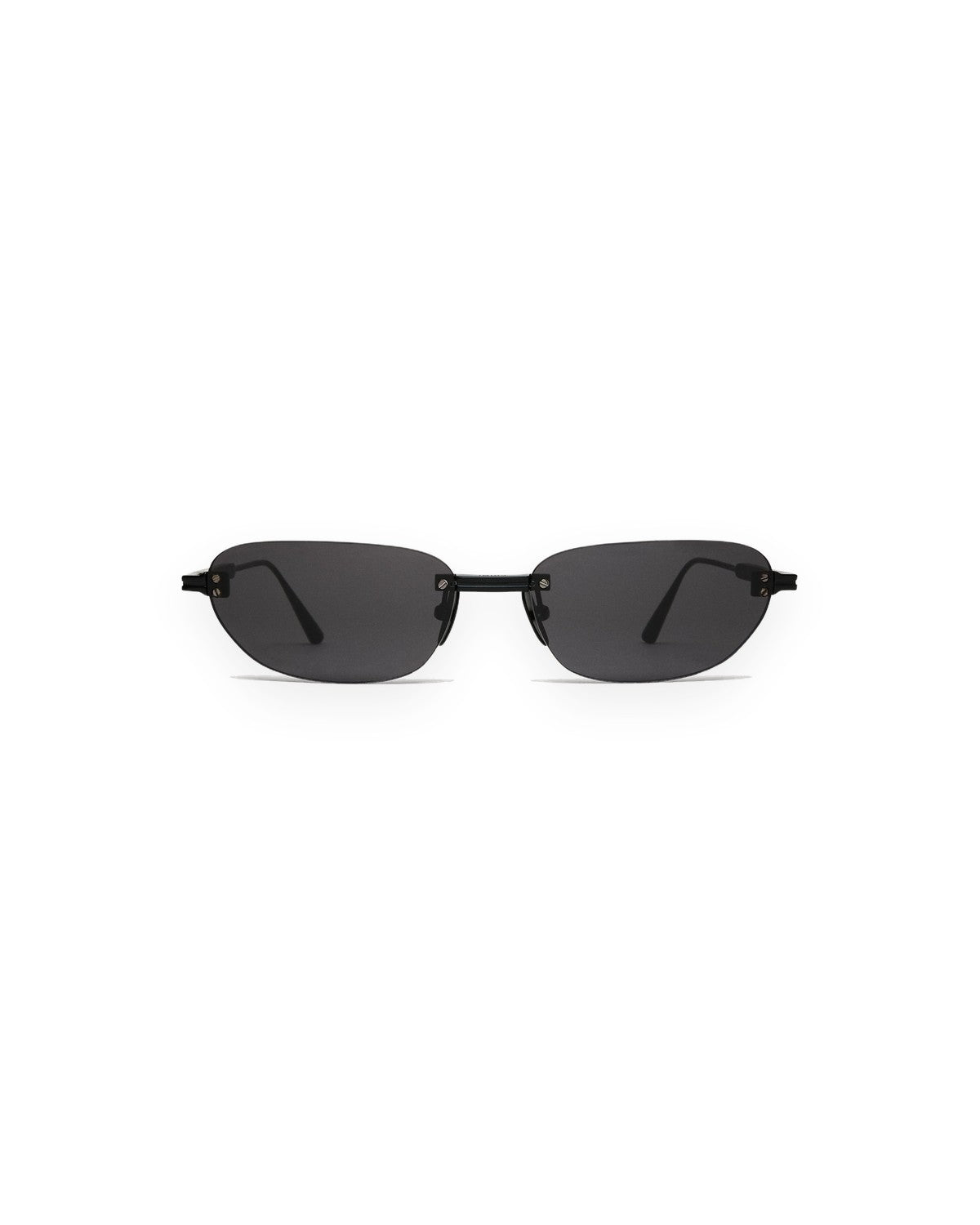 Front view of CHIMI Rimless Oval Black Black sunglasses showing rimless construction.