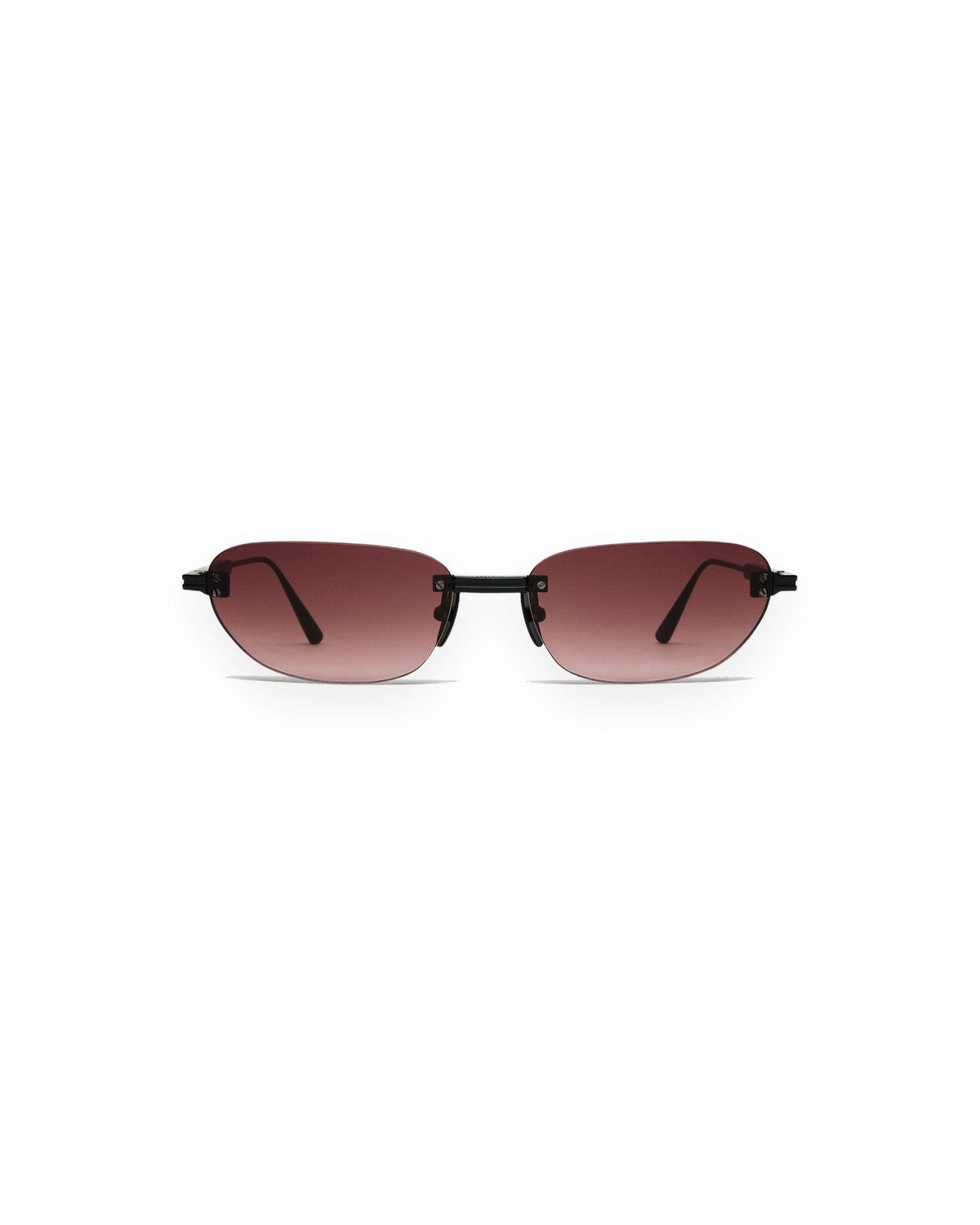 Front view showing the gradient lenses of CHIMI Rimless Oval Burgundy Gradient Red sunglasses.