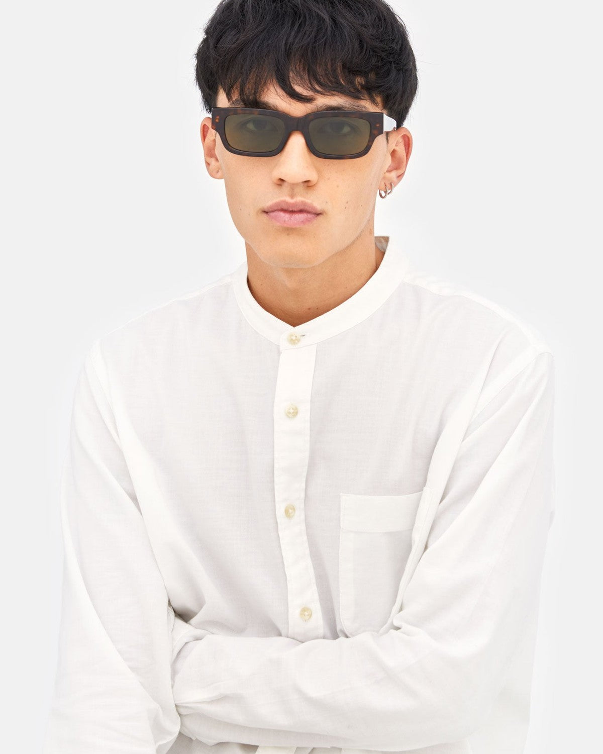 Front try-on view of RETROSUPERFUTURE Roma 3627 Green sunglasses.
