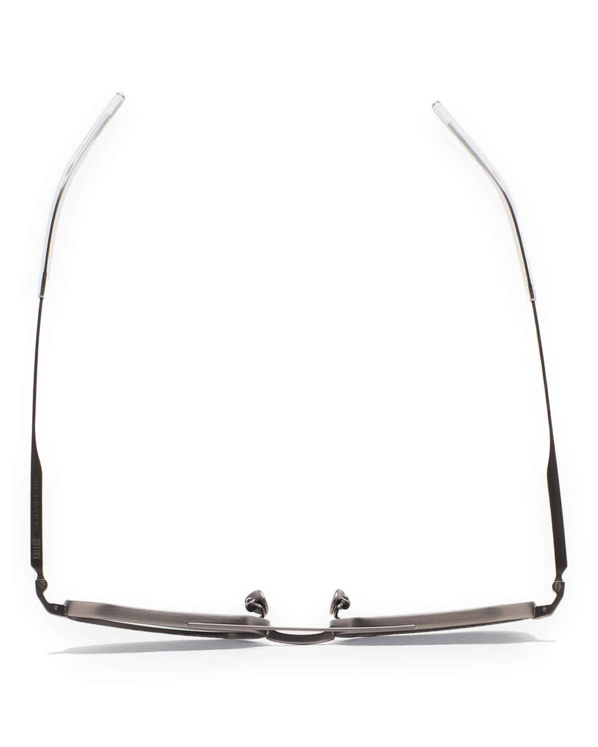 Folded view of KALEOS Ross Gun Matte Grey Mineral sunglasses from above.