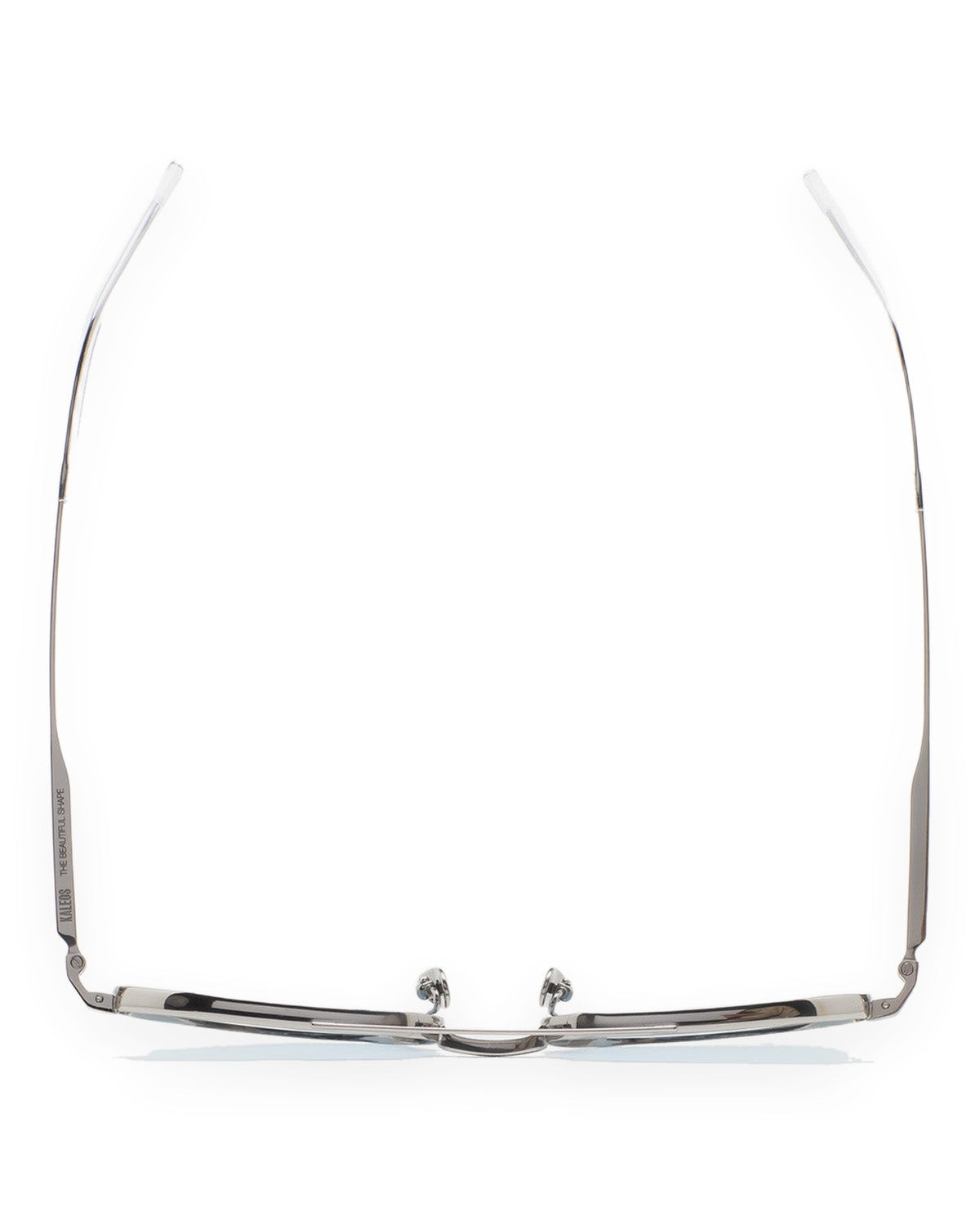 Top-down view of KALEOS Ross Silver Blue Photochromic sunglasses showing temples and bridge.