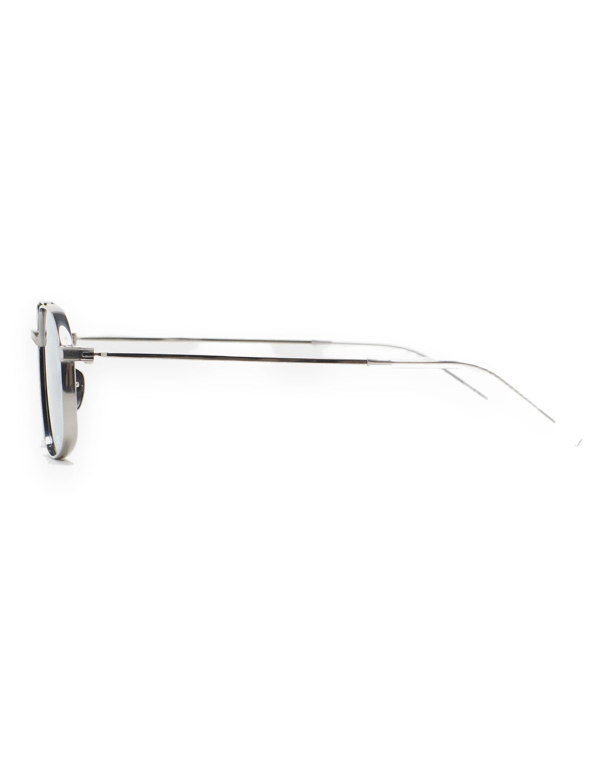 Side profile of folded KALEOS Ross Silver Blue Photochromic sunglasses showing hinge detail.
