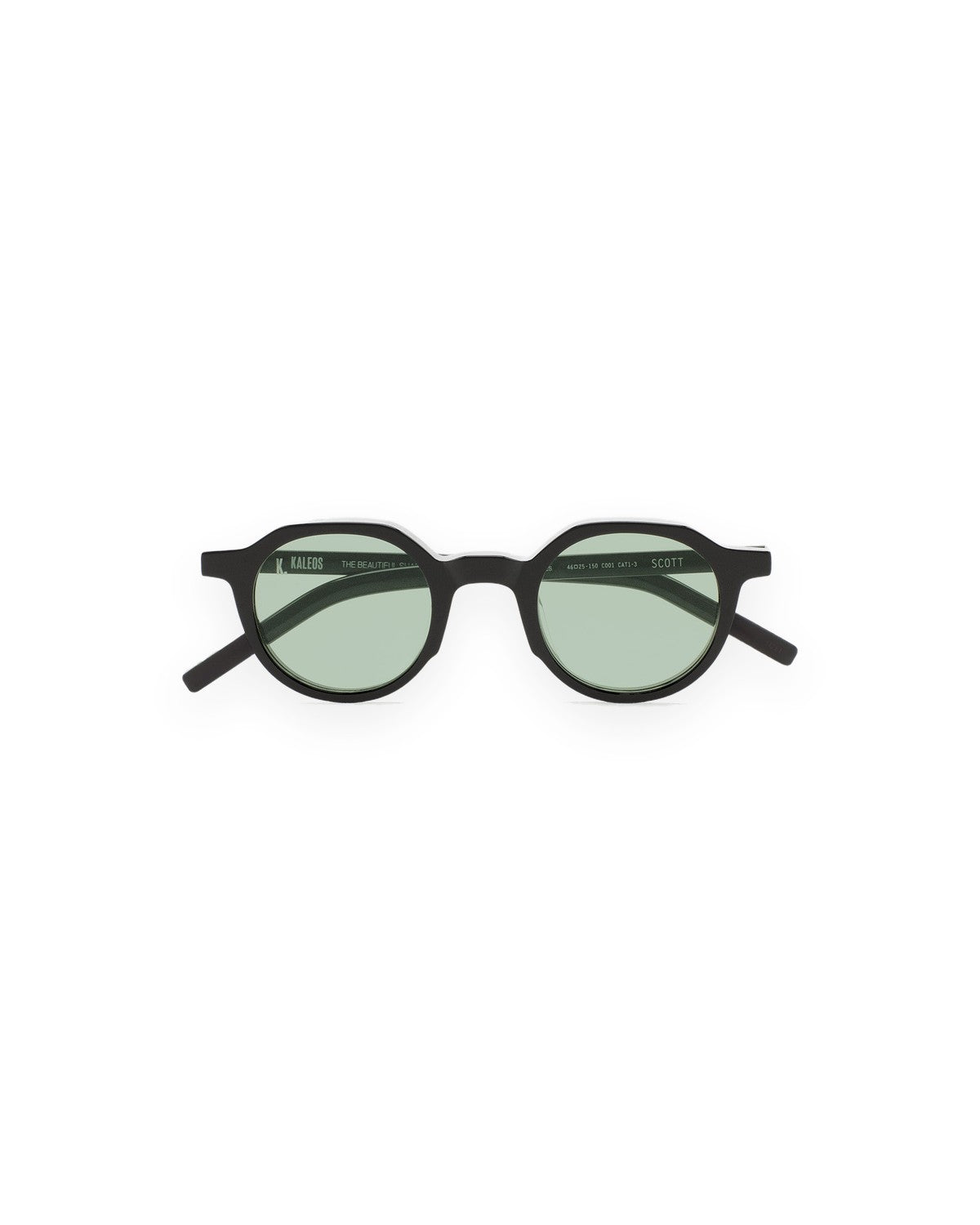 Front view of KALEOS Scott Black Matte Green Photochromic sunglasses.