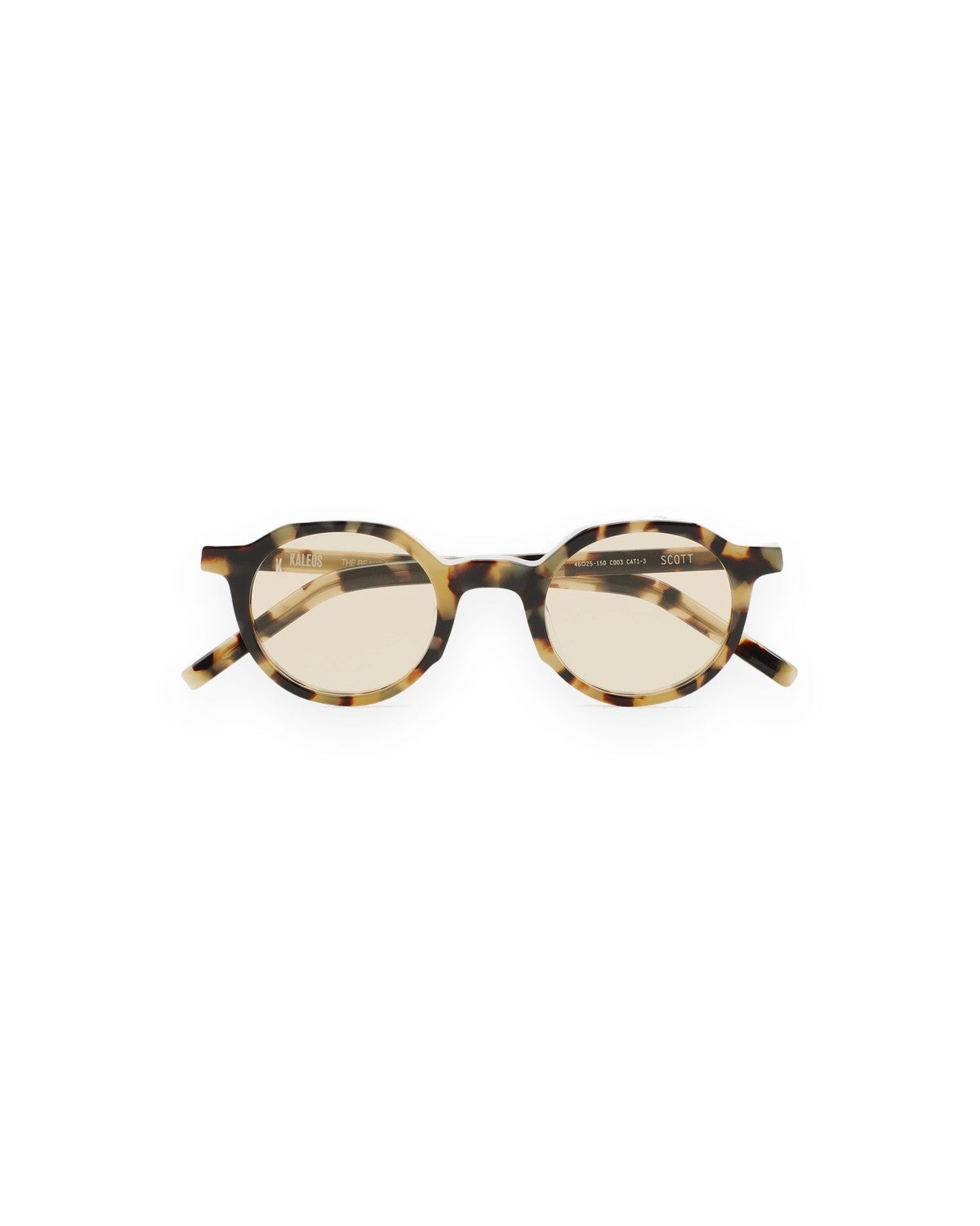 Front view of KALEOS Scott Spotted Havana Brown Photochromic sunglasses.