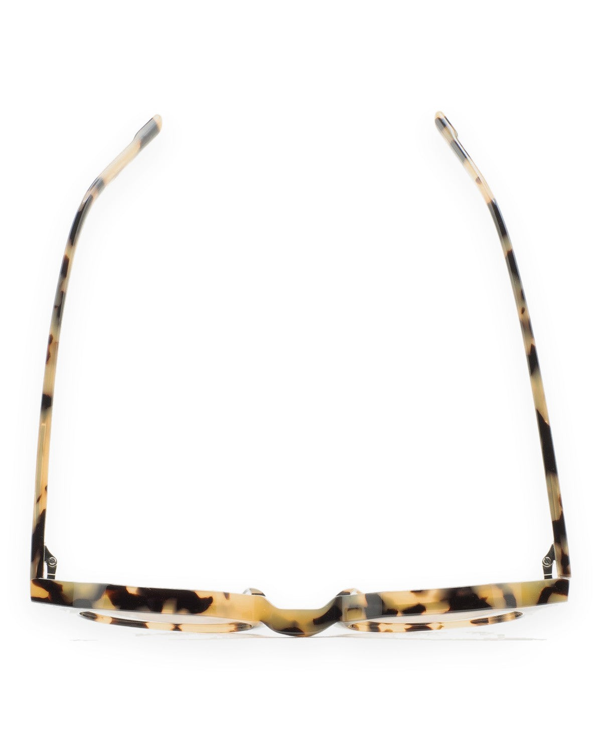 Top view of KALEOS Scott Spotted Havana Brown Photochromic sunglasses with temples folded.