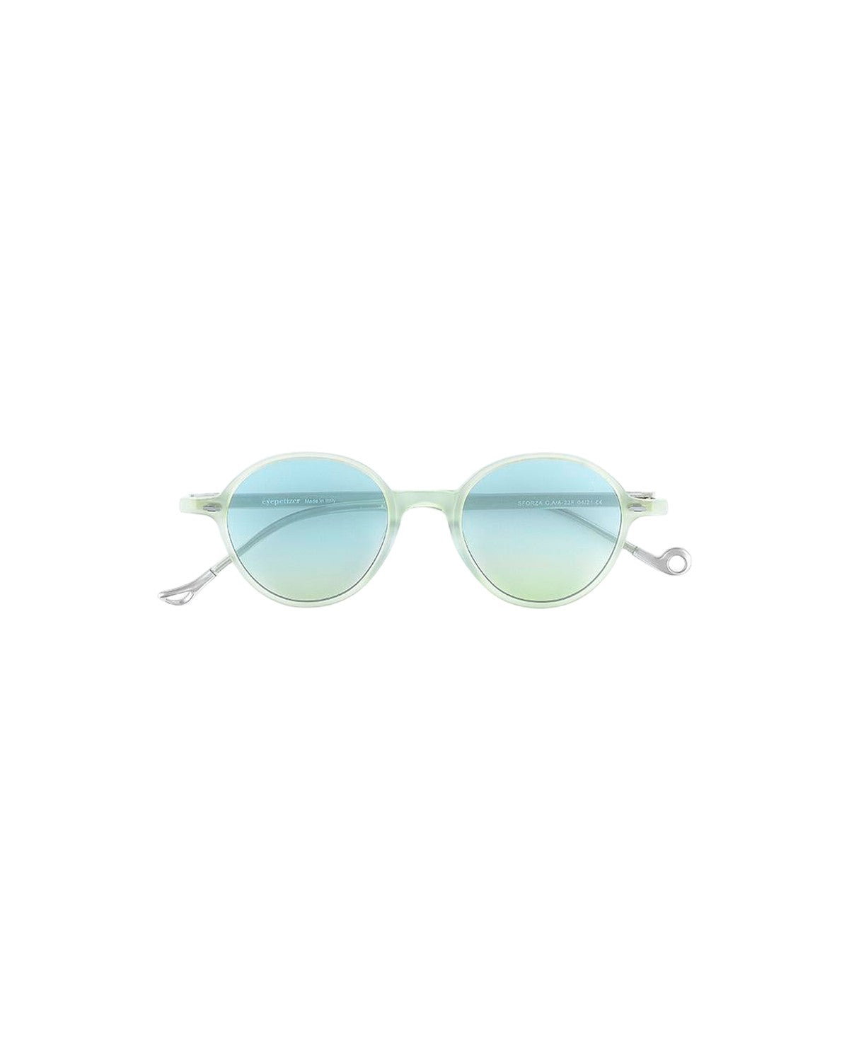 Front view of EYEPETIZER SFORZA C.A/A-23F sunglasses with round gradient lenses and translucent green frames.