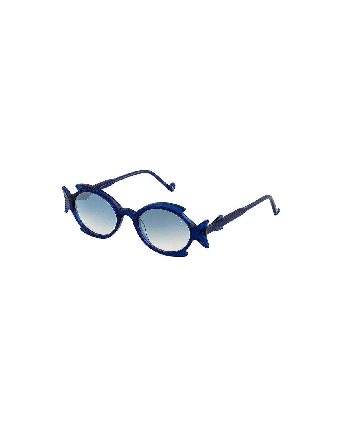 Angled view of EYEPETIZER SHELLIE C.T/T-26F sunglasses showing round lenses and sculptural temples.