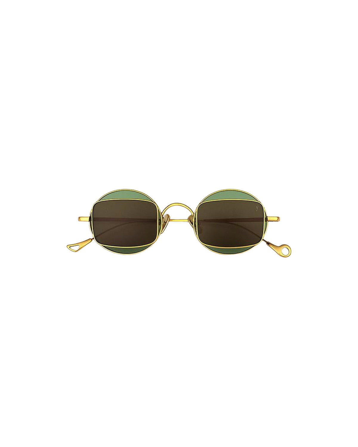 Front view of EYEPETIZER SMOOTH C.4-8 sunglasses with green-rimmed lenses and gold metal frame.