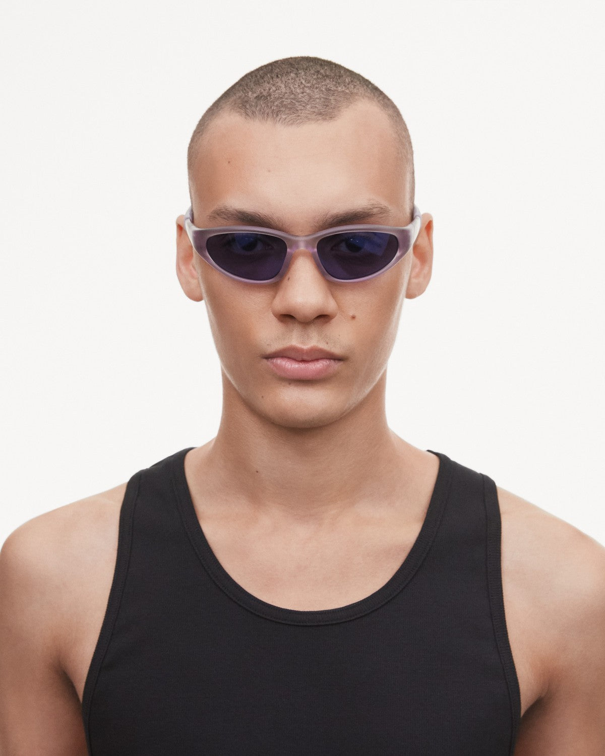 Model wearing CHIMI Split Lilac Purple Lens sunglasses.