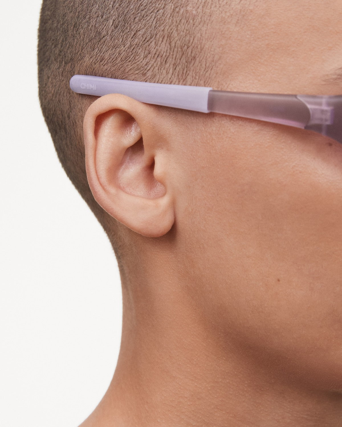 Close-up of the temple on CHIMI Split Lilac Purple Lens sunglasses.