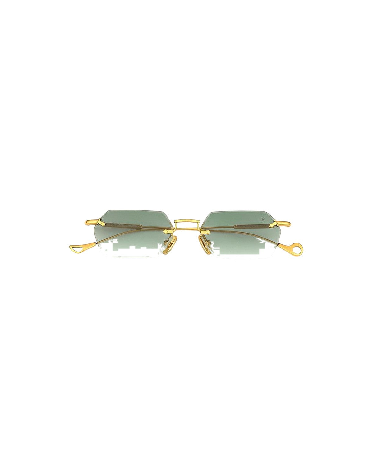 Front view of EYEPETIZER TANK C.4-25 sunglasses with rimless green lenses and gold metal frame.