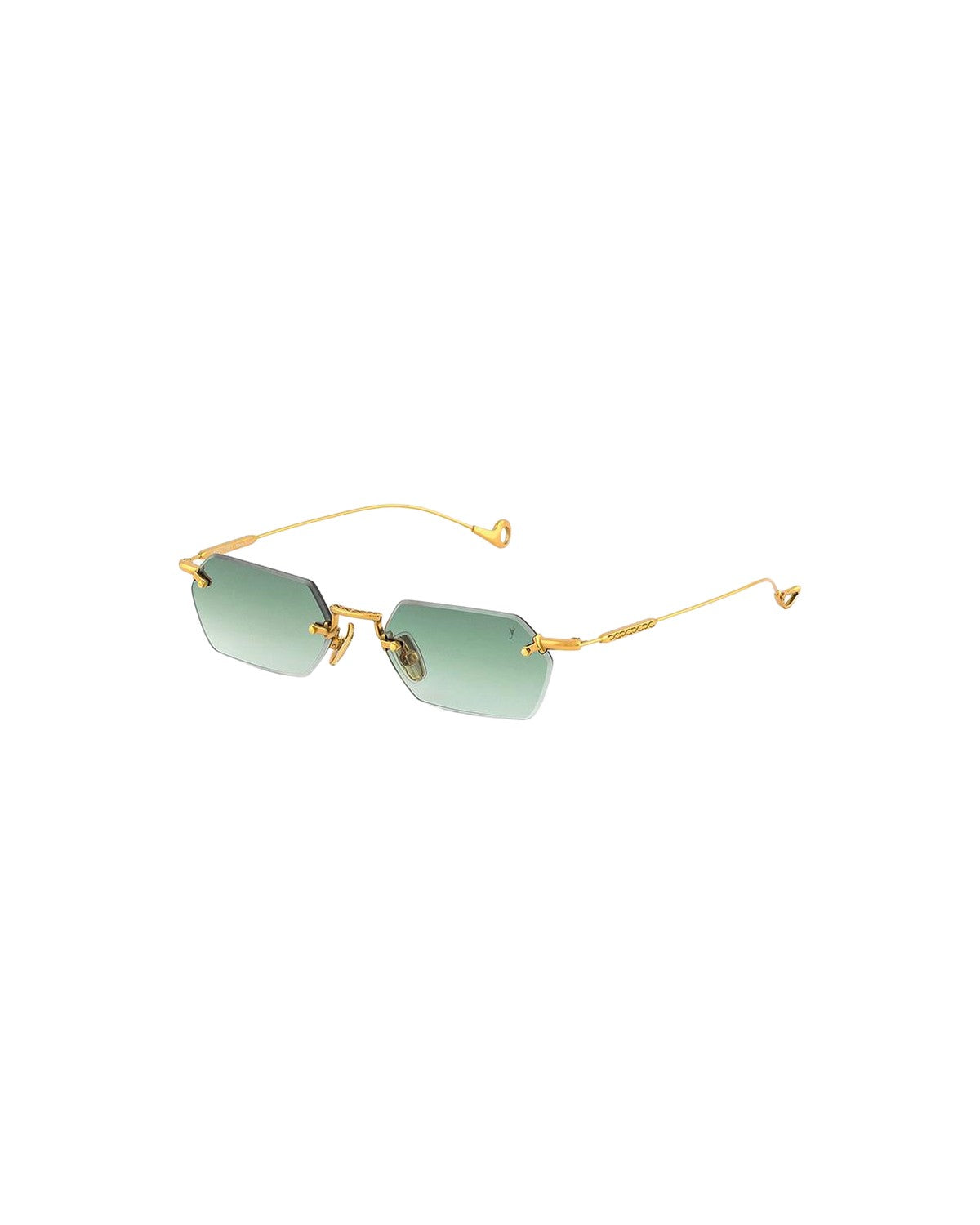 Angled view of EYEPETIZER TANK C.4-25 sunglasses showing the rimless construction and gold temples.