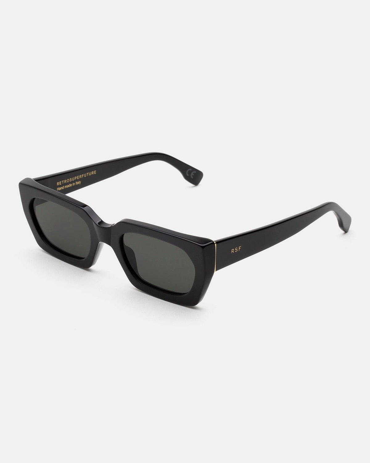 Angle view of RETROSUPERFUTURE Teddy Black sunglasses showing left temple.