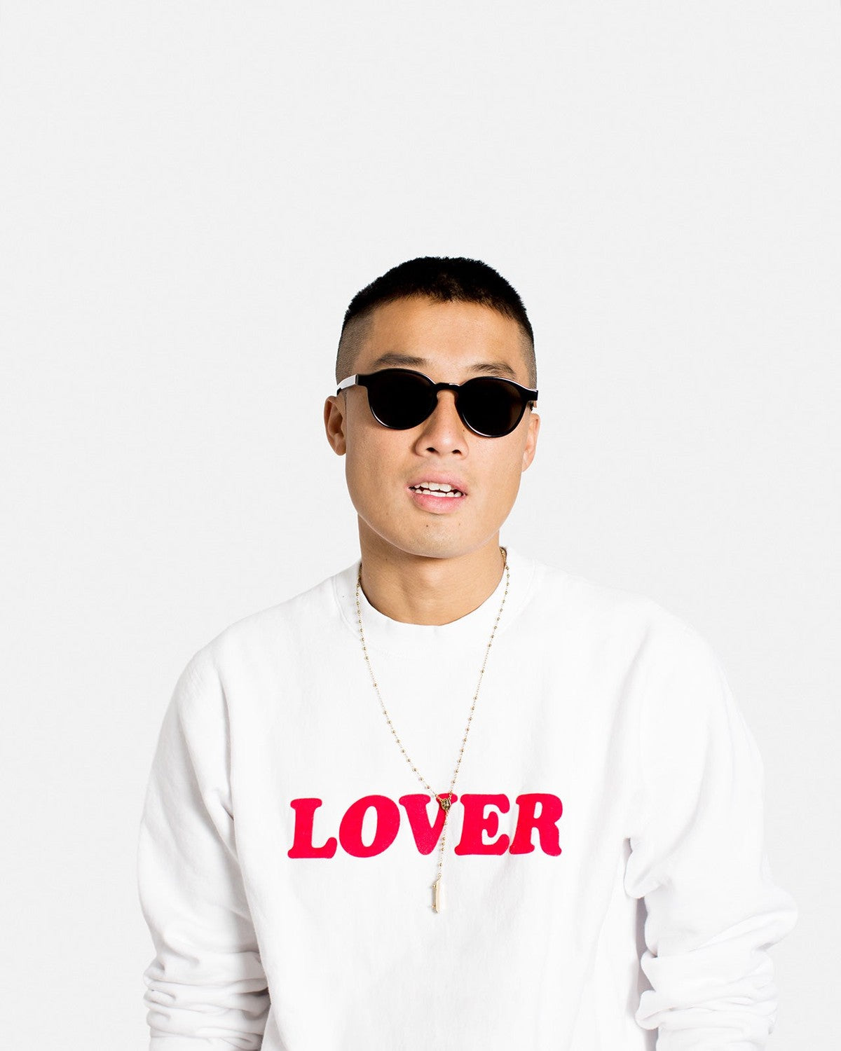 Model wearing RETROSUPERFUTURE The Warhol Black sunglasses.