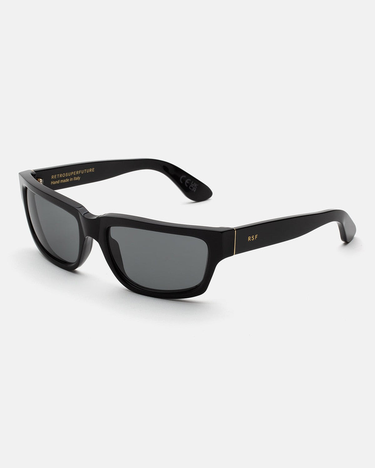 Angle view of RETROSUPERFUTURE Thelonius Black sunglasses.
