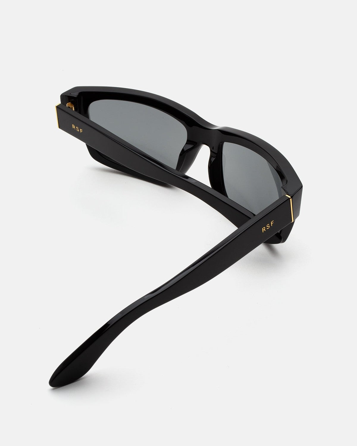 Folded view showing the interior and temple detail of RETROSUPERFUTURE Thelonius Black sunglasses.