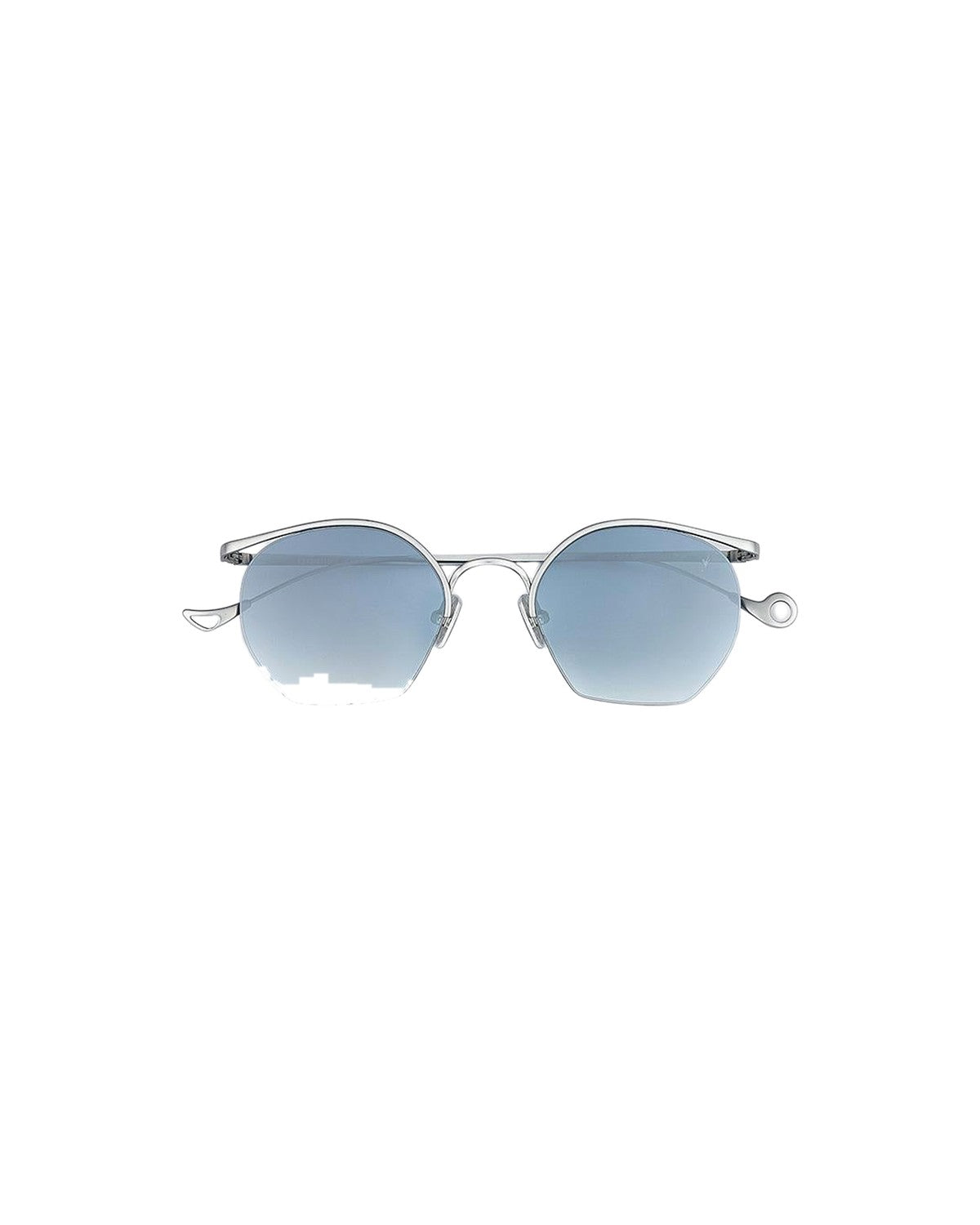 Front view of EYEPETIZER TIBERIO C.1-OP-26F sunglasses with silver metal frames and blue gradient lenses.