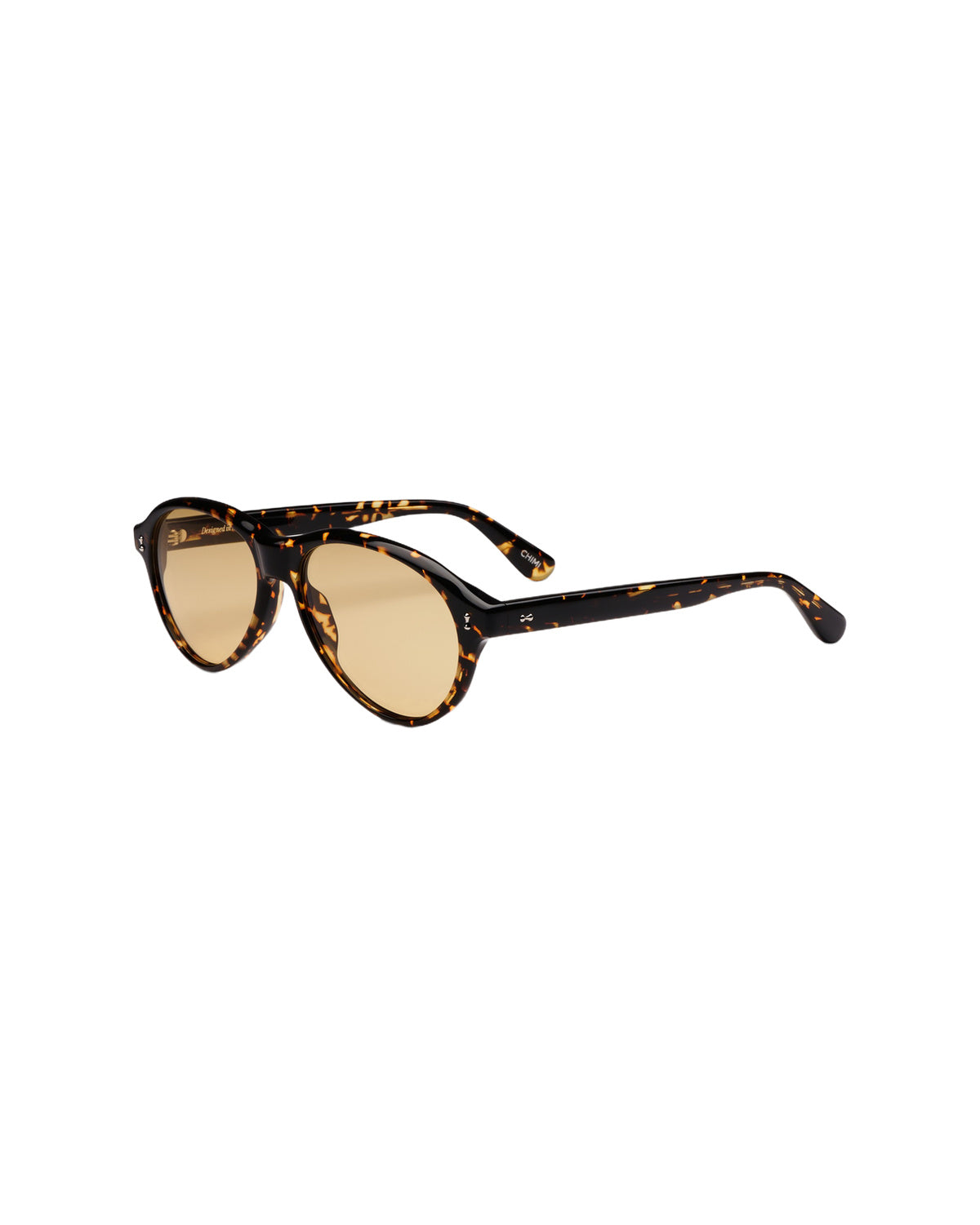 Angled side view of CHIMI Tome Feral Tortoise Yellow Lens Sunglasses