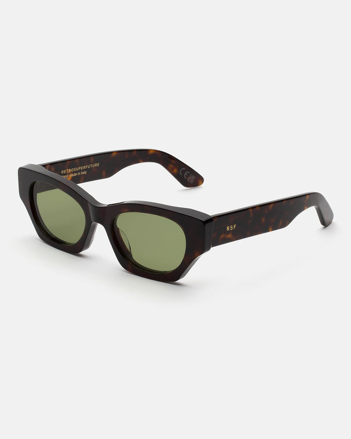 Angled view of RETROSUPERFUTURE Tono 3627 sunglasses showing tortoiseshell temples.