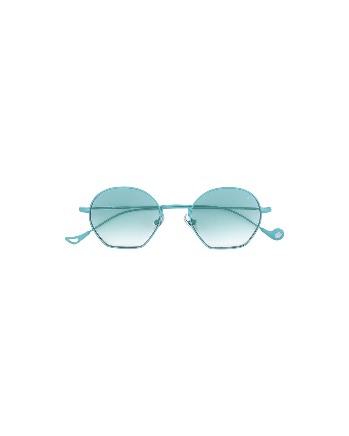 Front view of EYEPETIZER TRIOMPHE C.14-21 sunglasses with geometric hexagonal frames and gradient turquoise lenses.