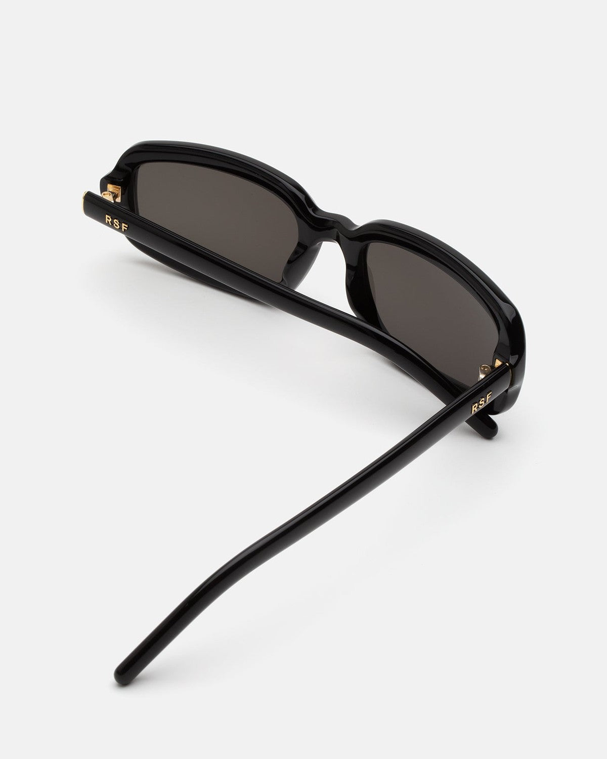 Overhead view of RETROSUPERFUTURE Troll Black sunglasses showing temples and hinge detail.