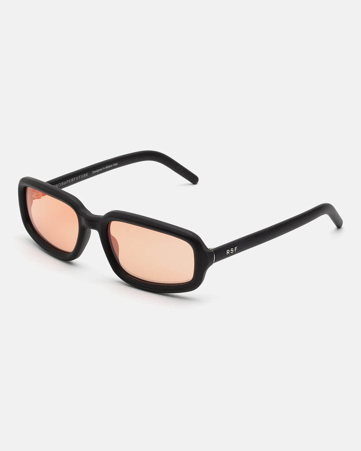 Angled view of RETROSUPERFUTURE Troll Black Matte sunglasses showing the left temple.