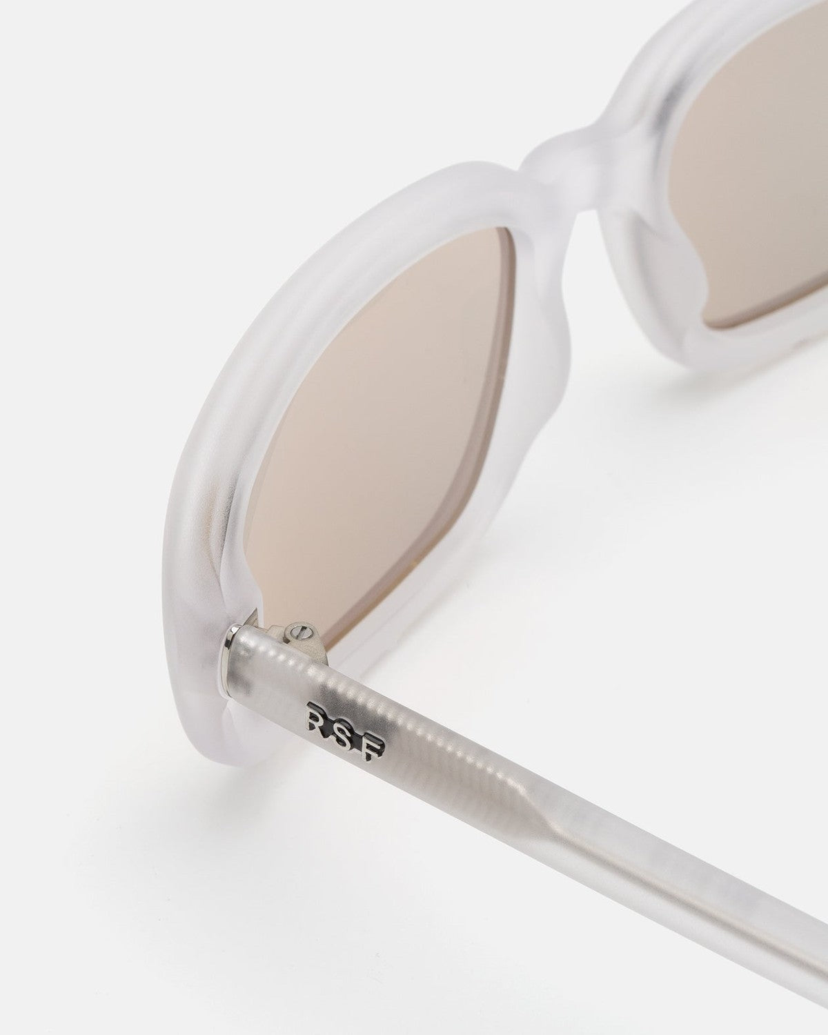 Close-up of the hinge and temple detail on RETROSUPERFUTURE Troll Frozen sunglasses.