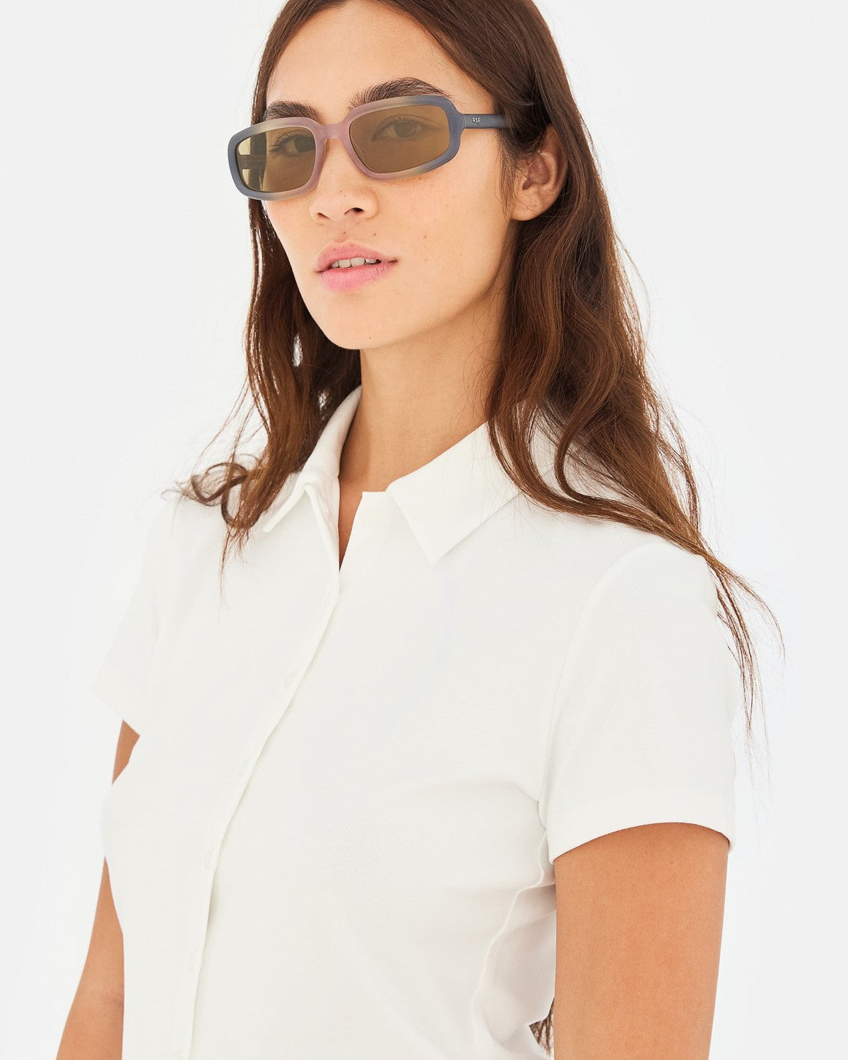 Model wearing RETROSUPERFUTURE Troll Side Fade sunglasses.