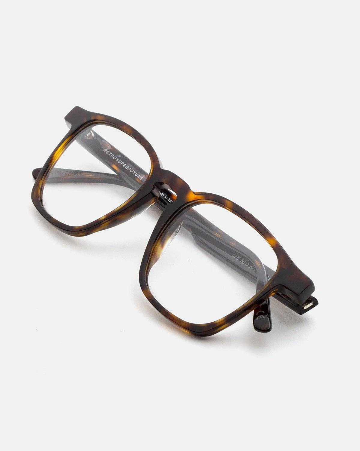 Overhead view of folded RETROSUPERFUTURE Unico 3627 eyeglasses.