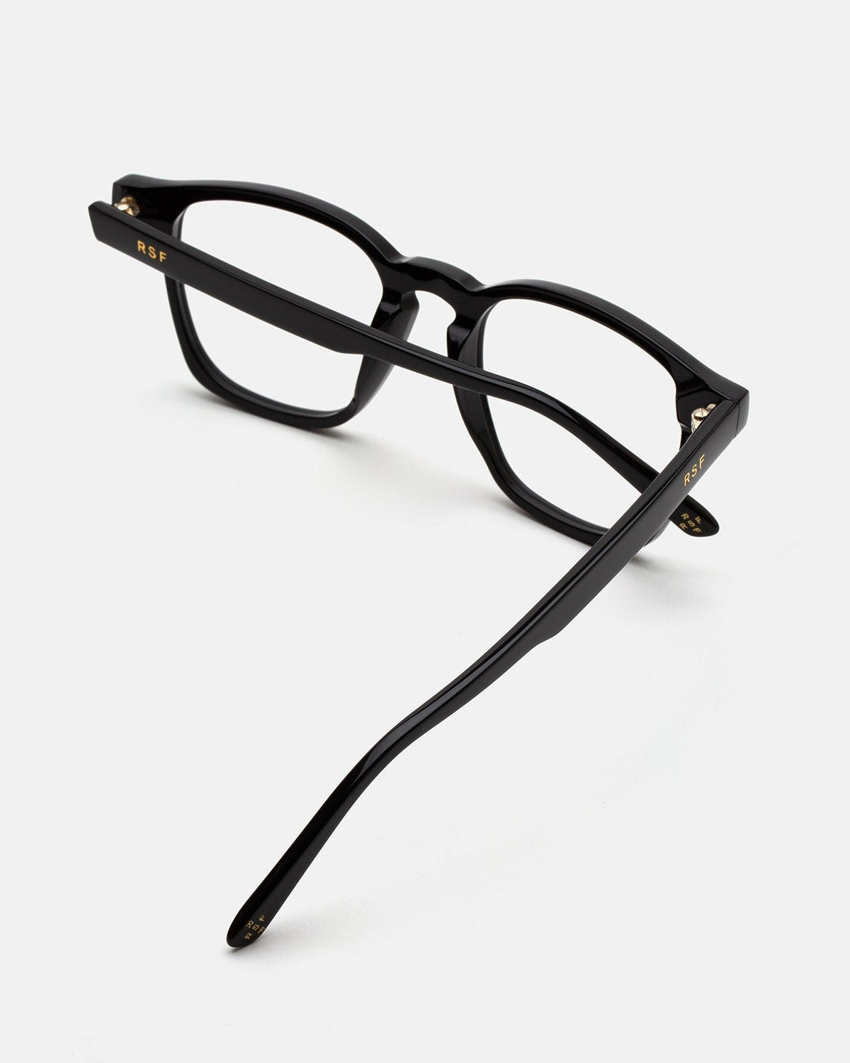Folded view of RETROSUPERFUTURE Unico Nero eyeglasses showing temples.
