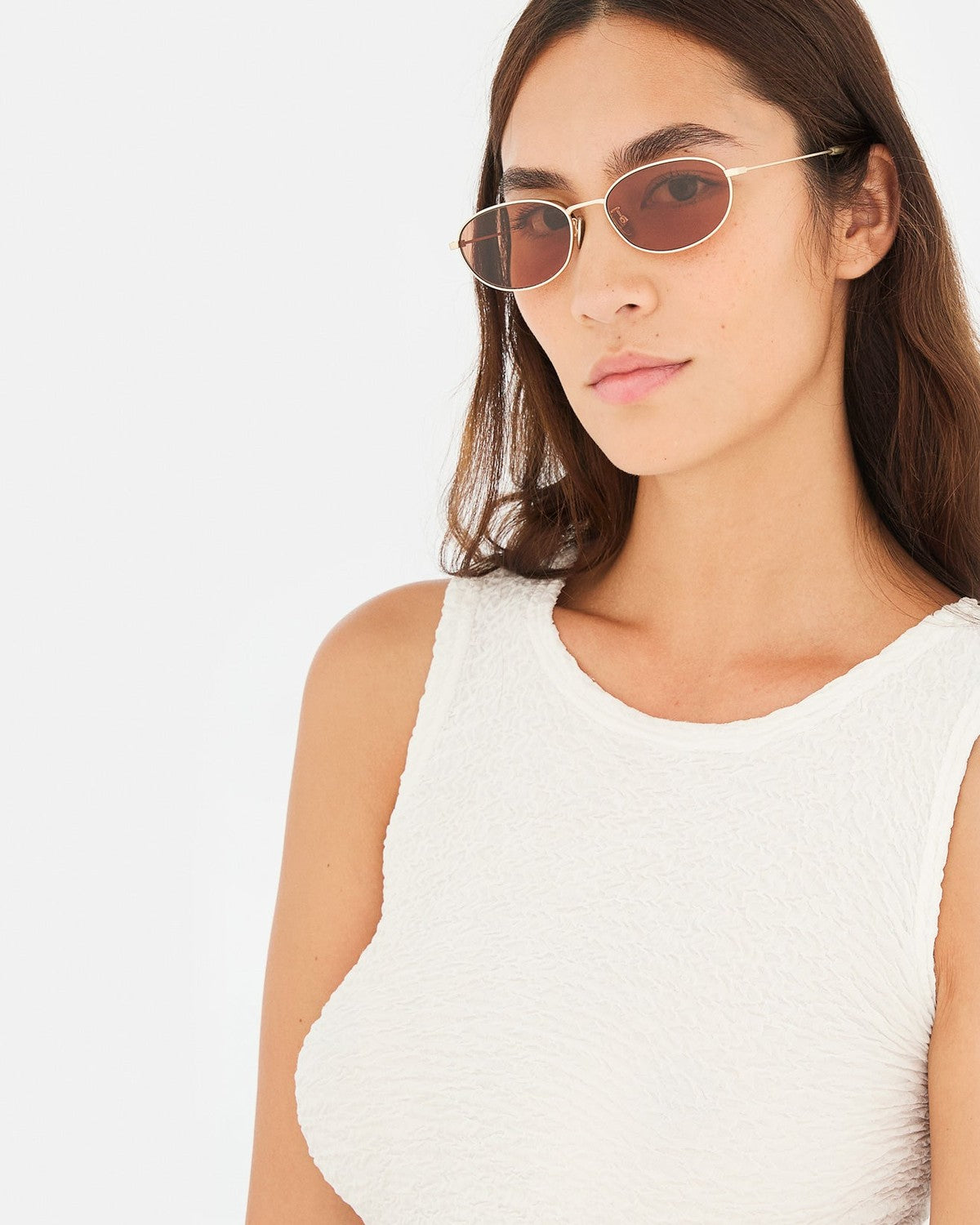 Model wearing RETROSUPERFUTURE Uovo Graffiato sunglasses.