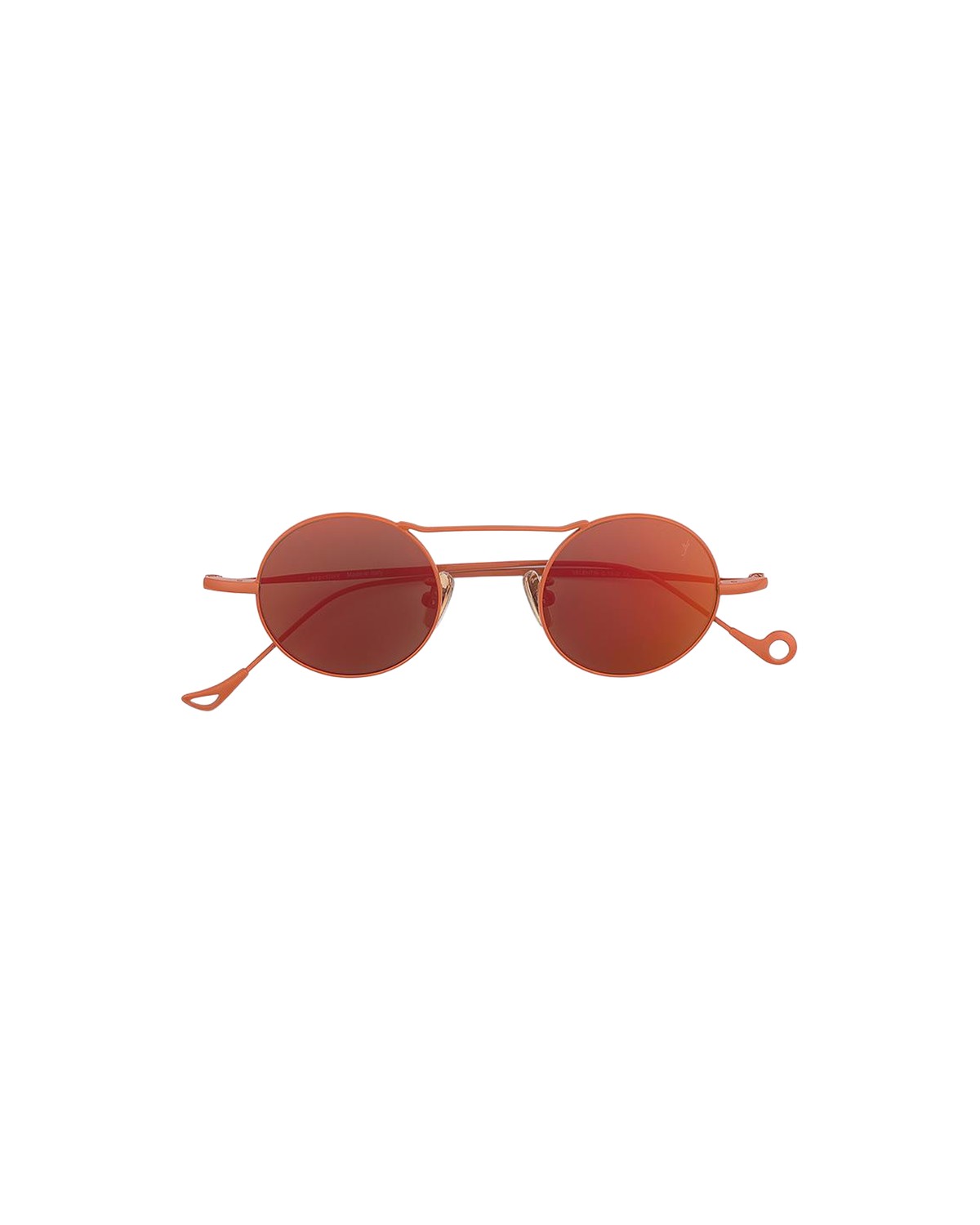 Front view of EYEPETIZER VALENTIN C.13-37 sunglasses with round red-tinted lenses and copper metal frame.