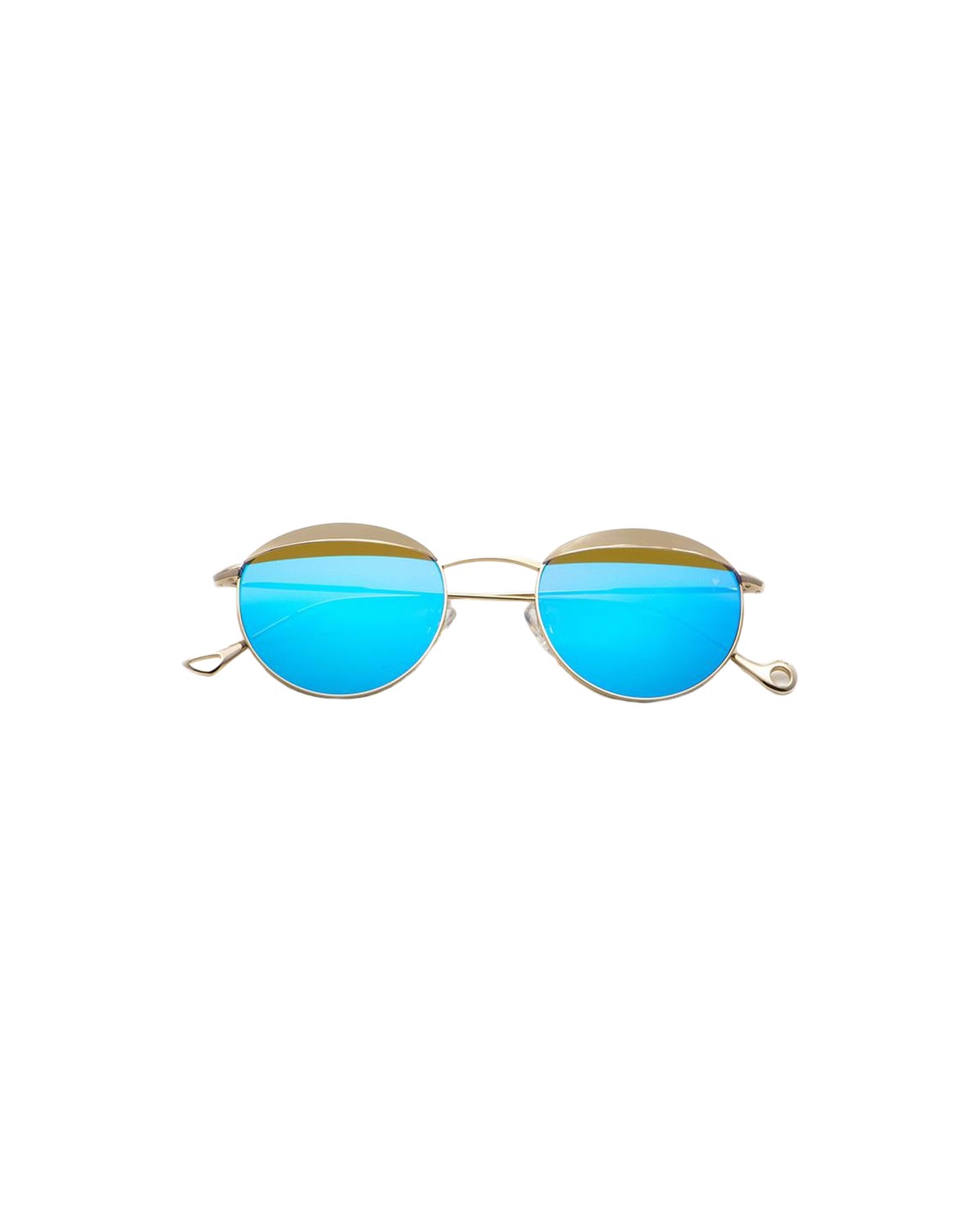 Front view of EYEPETIZER VENDOME C.2-7H sunglasses with gold-tone upper rims and blue mirrored lenses.