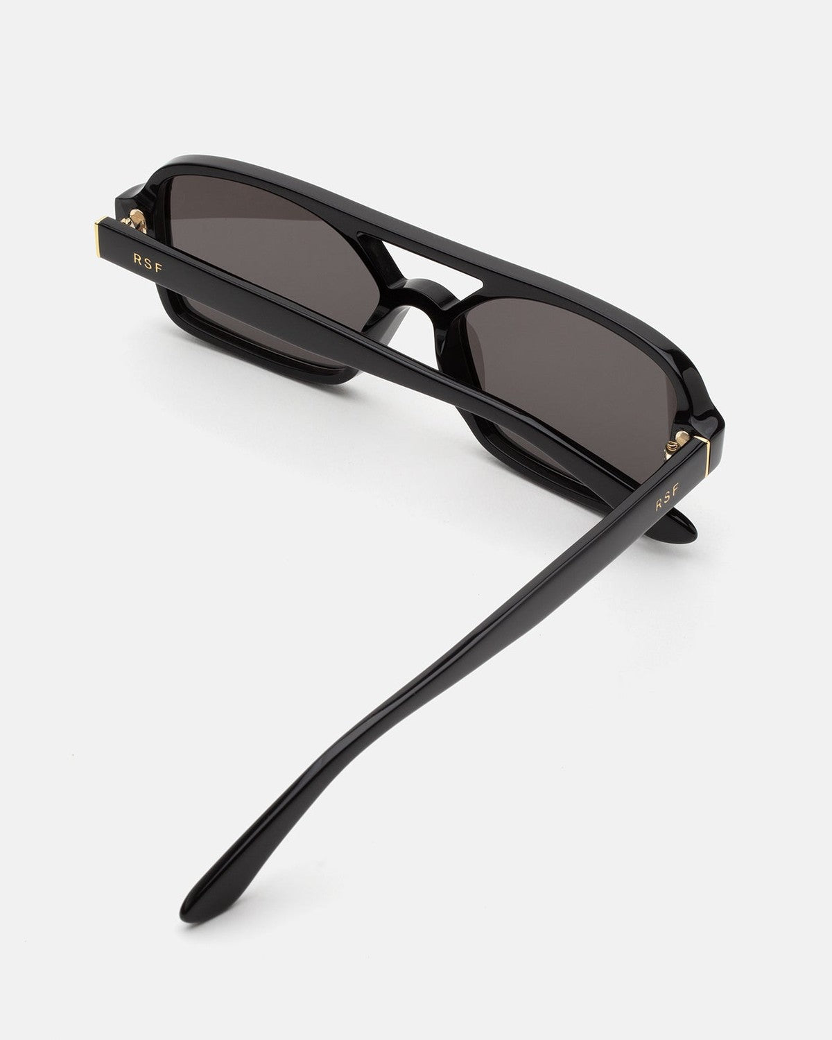 Overhead view showing the bridge and temple construction of RETROSUPERFUTURE Vico Black sunglasses.