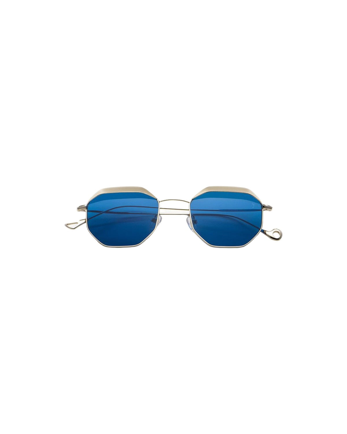 Front view of EYEPETIZER VILLETTE C.1-2 sunglasses with blue lenses and silver metal frames.
