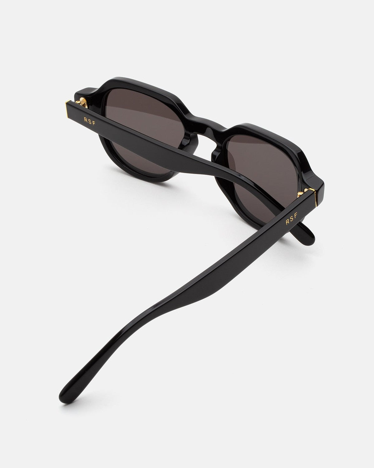 Overhead view showing the temple and hinge detail of RETROSUPERFUTURE Voce Black sunglasses.