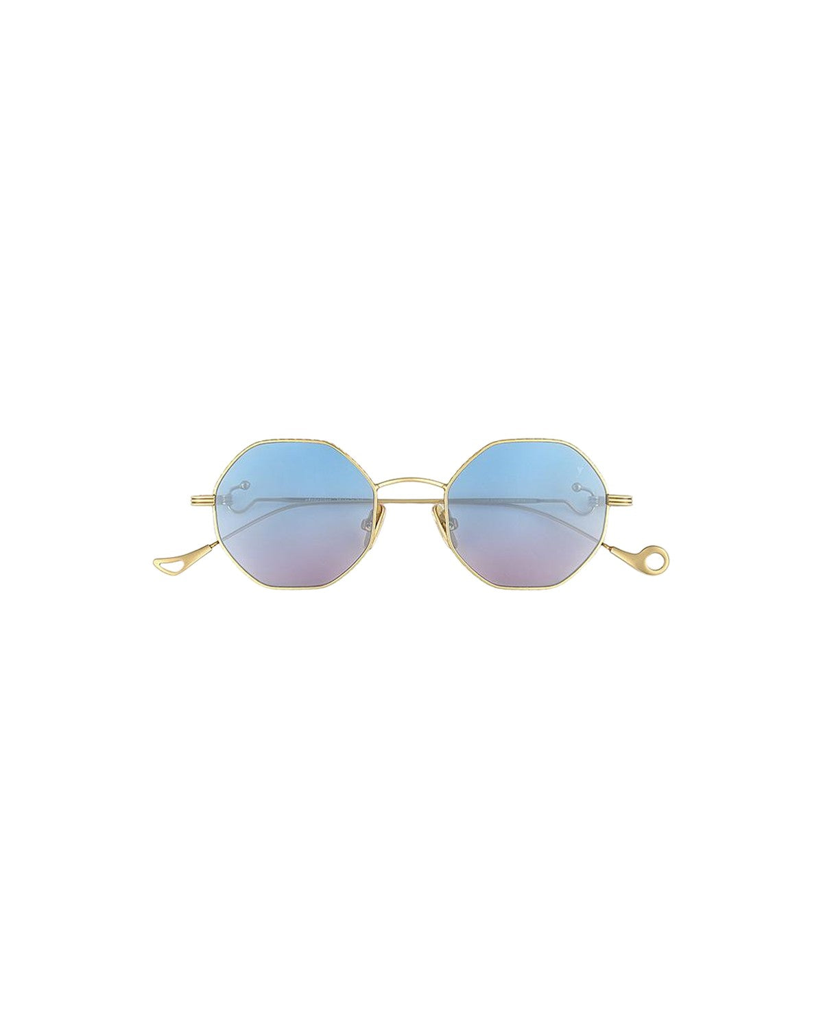 Front view of EYEPETIZER VOYAGE C.4-42F sunglasses with octagonal blue gradient lenses and gold metal frames.