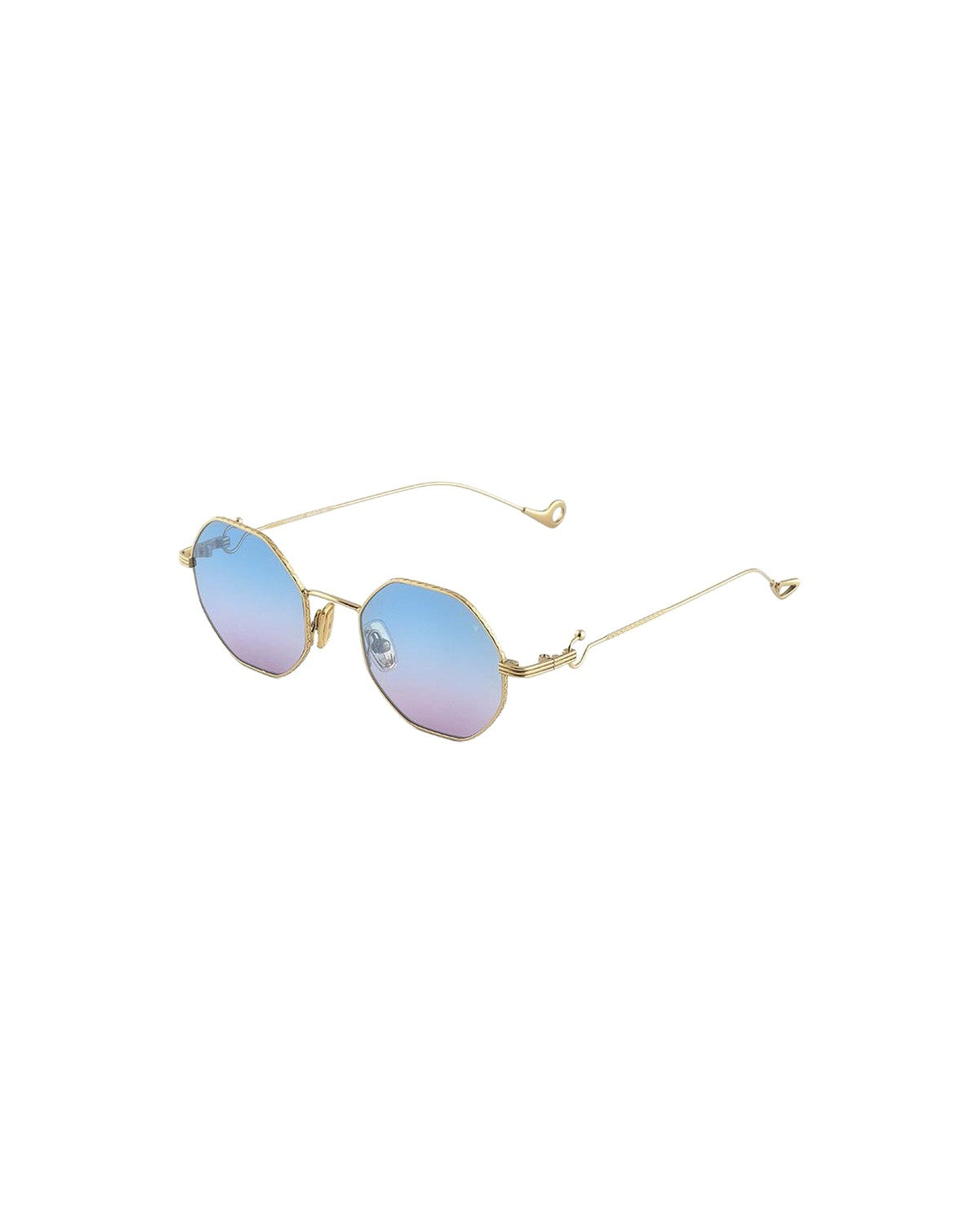 Angled view of EYEPETIZER VOYAGE C.4-42F sunglasses showing octagonal lens shape and decorative temple tips.