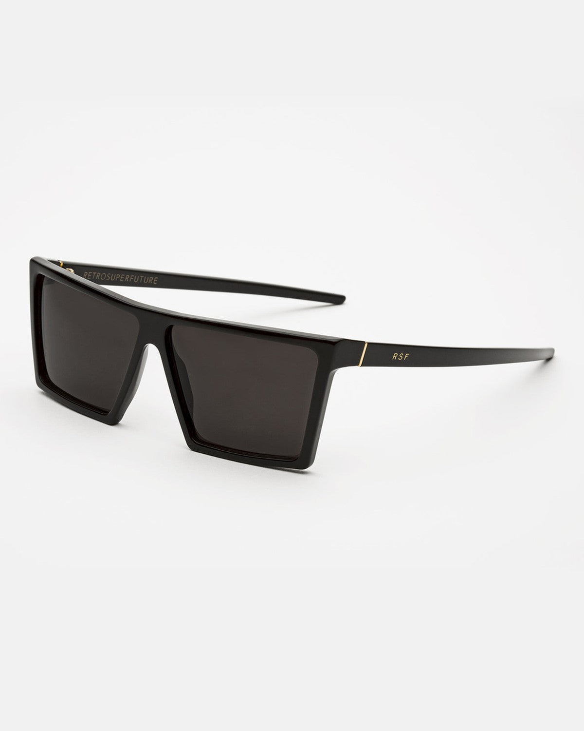 Angle view of RETROSUPERFUTURE W Black sunglasses showing the temple and frame profile.