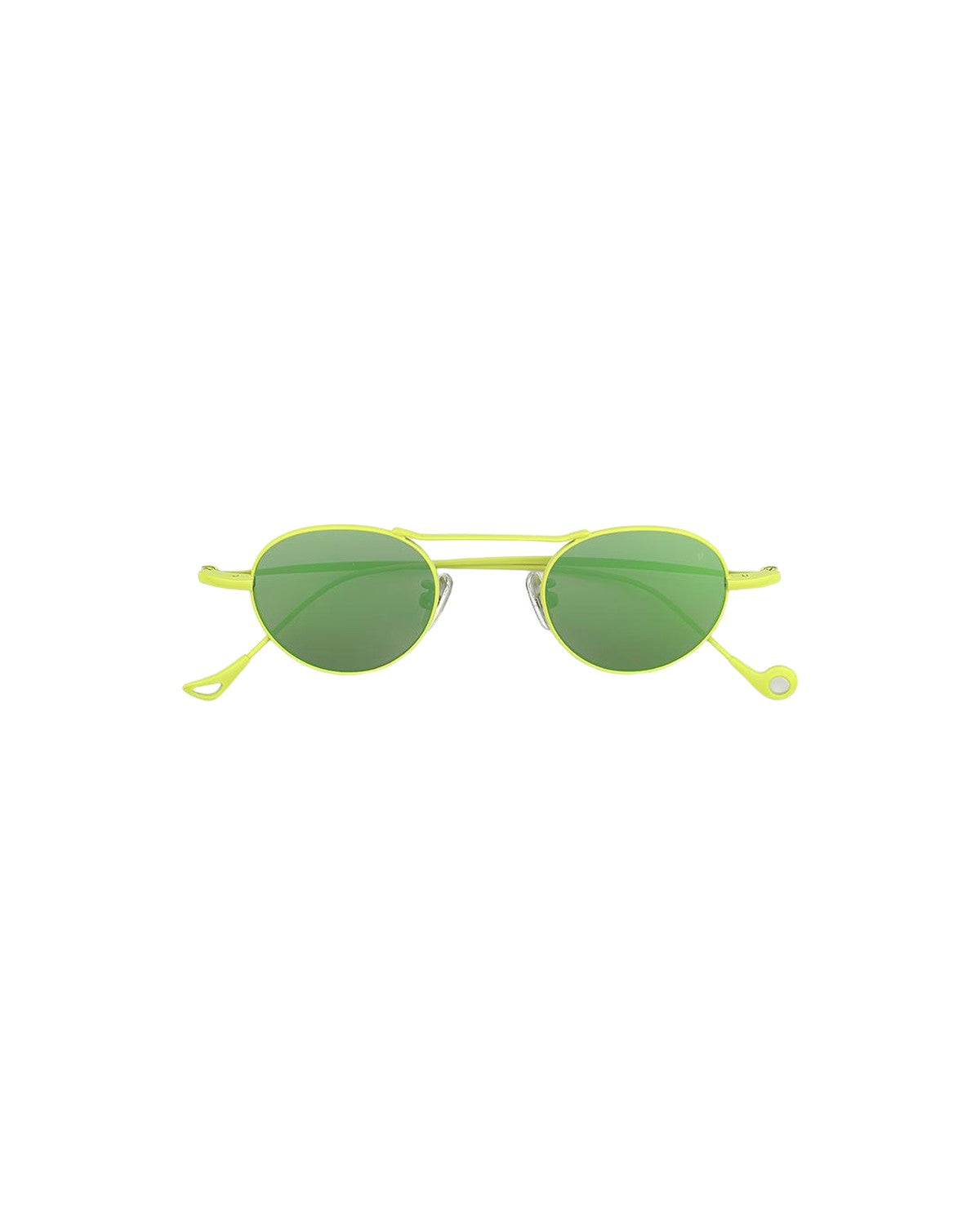 Front view of EYEPETIZER YVES C.12-36 sunglasses with yellow-green frames and oval green lenses.