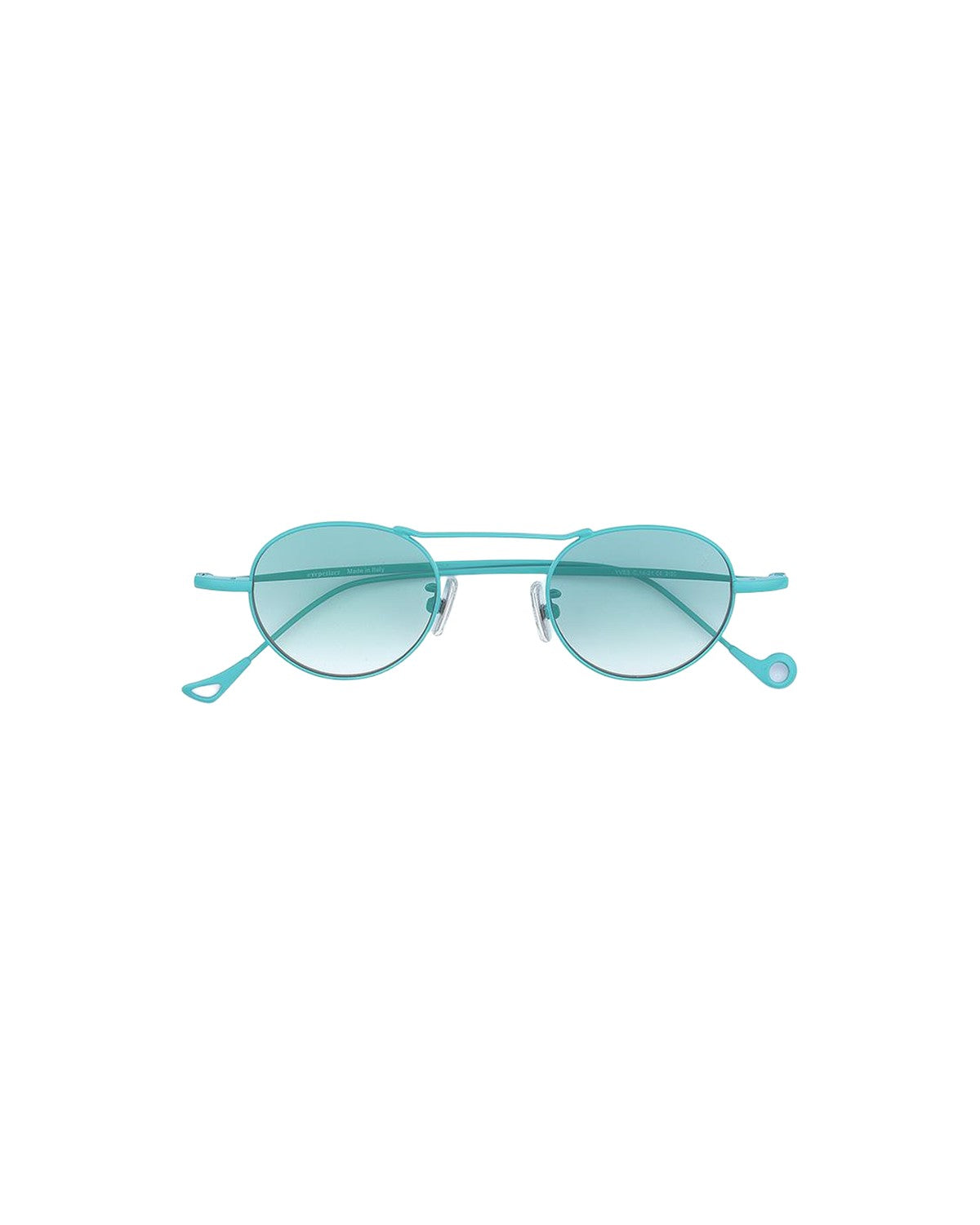 Front view of EYEPETIZER YVES C.14-21 sunglasses with turquoise metal frame and gradient lenses.