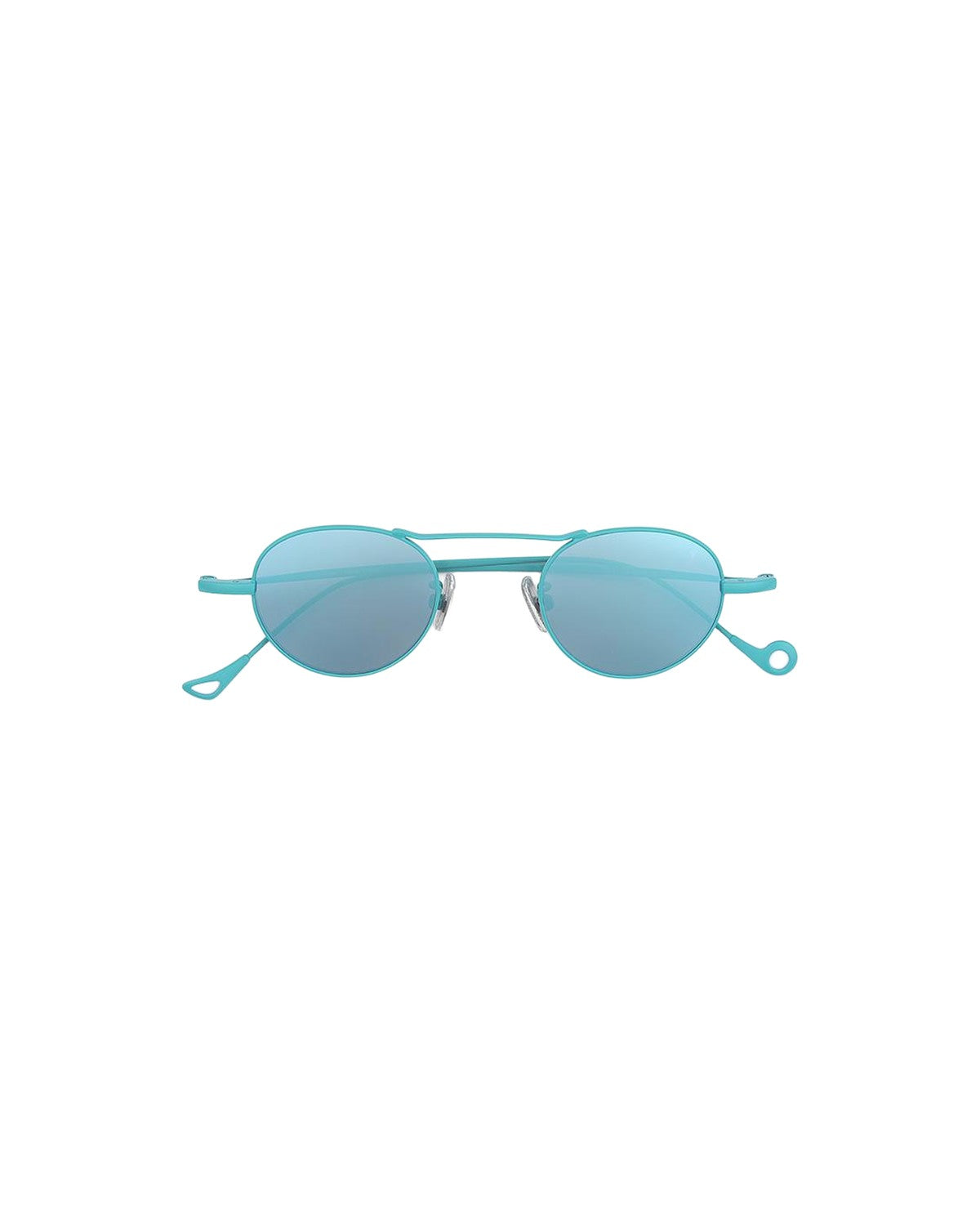 Front view of EYEPETIZER YVES C.14-38 sunglasses with turquoise metal frame and matching lenses.