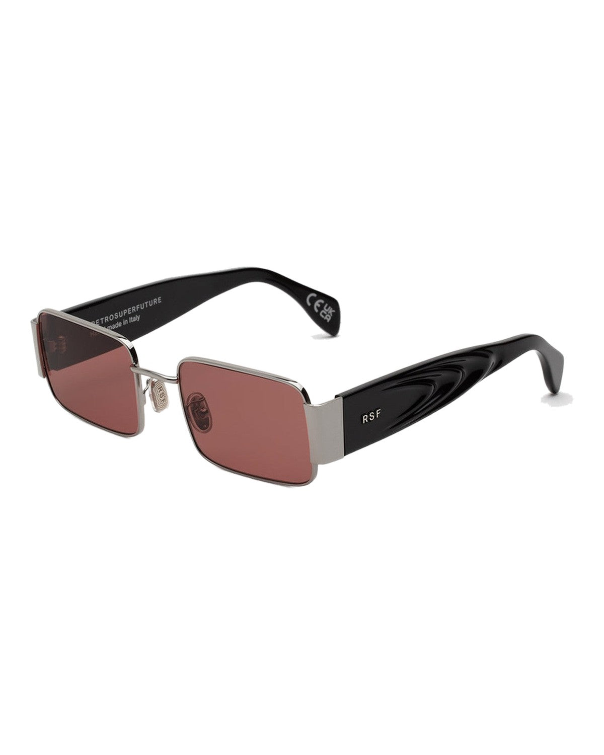 Angle view of RETROSUPERFUTURE Z Bordeaux sunglasses showing sculptural black temple design.