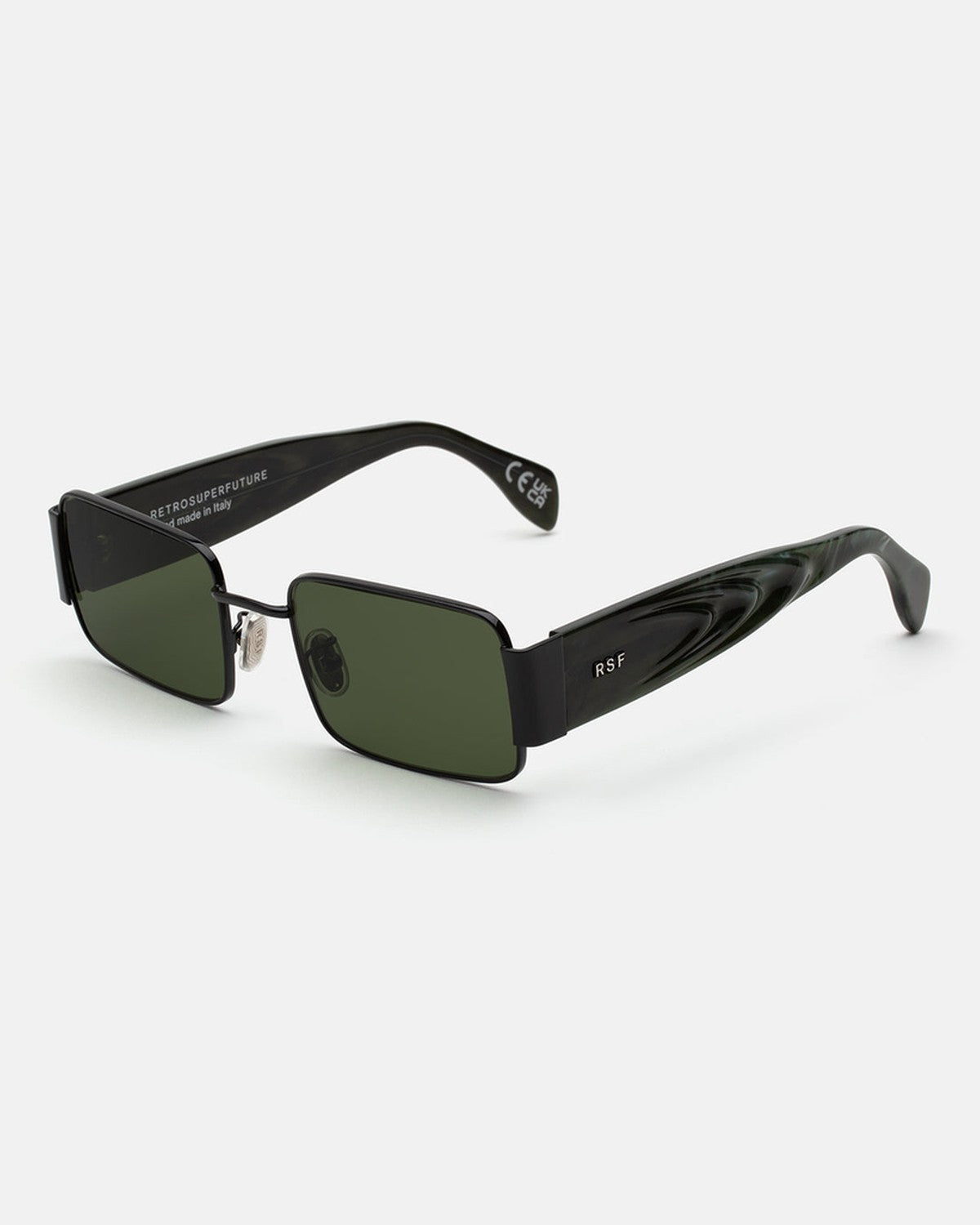 Retrosuperfuture Z Tartaruga Black Metal with Green Stone Acetate Temples / Dark Green